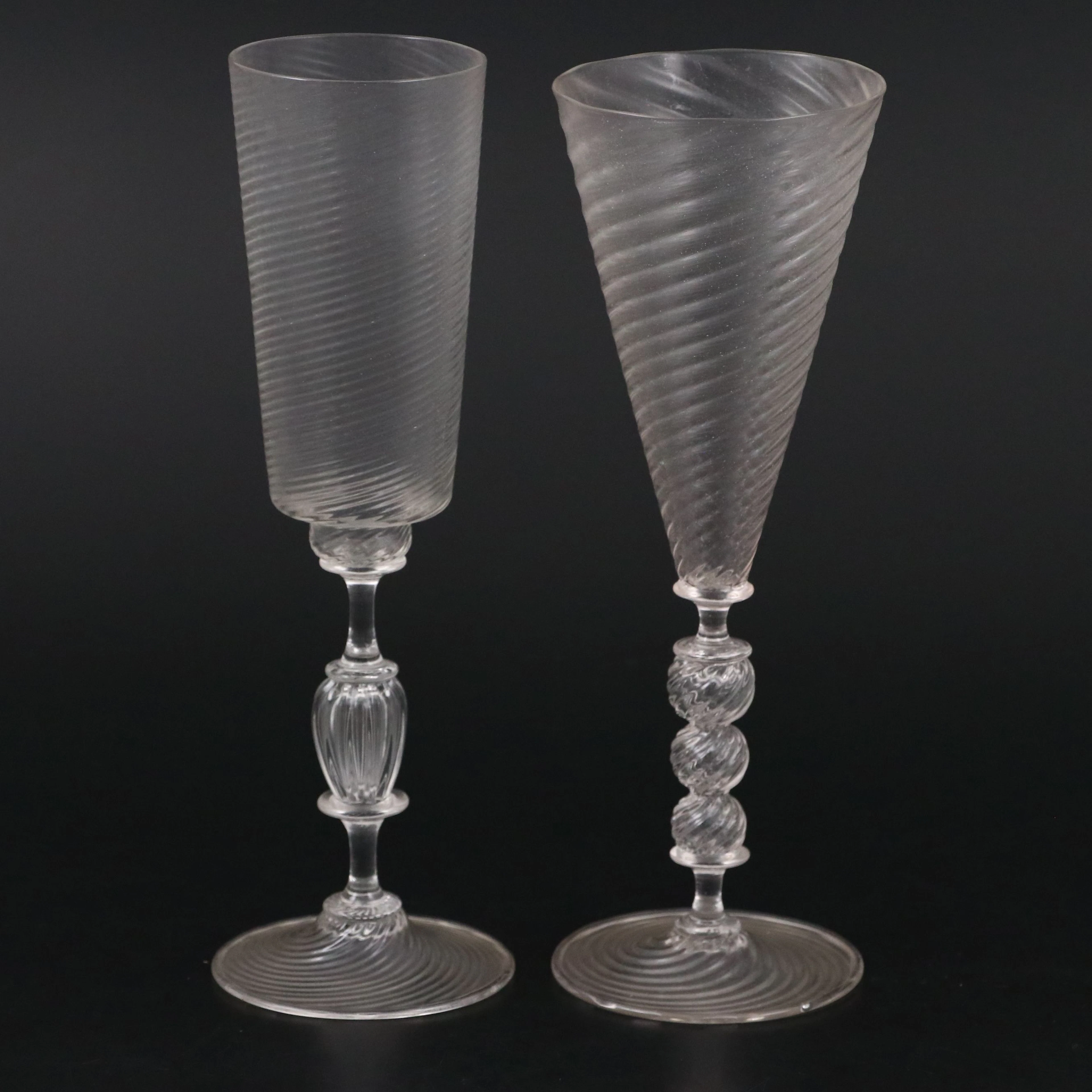 Italian Dante Marioni Handblown Optic Glass Flutes