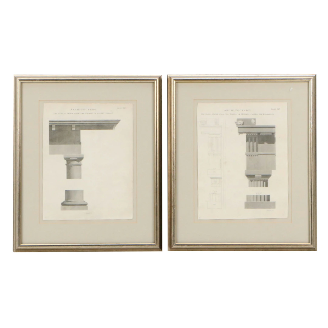 Architectural Engravings of Columns After Wilson Lowry, Circa 1820