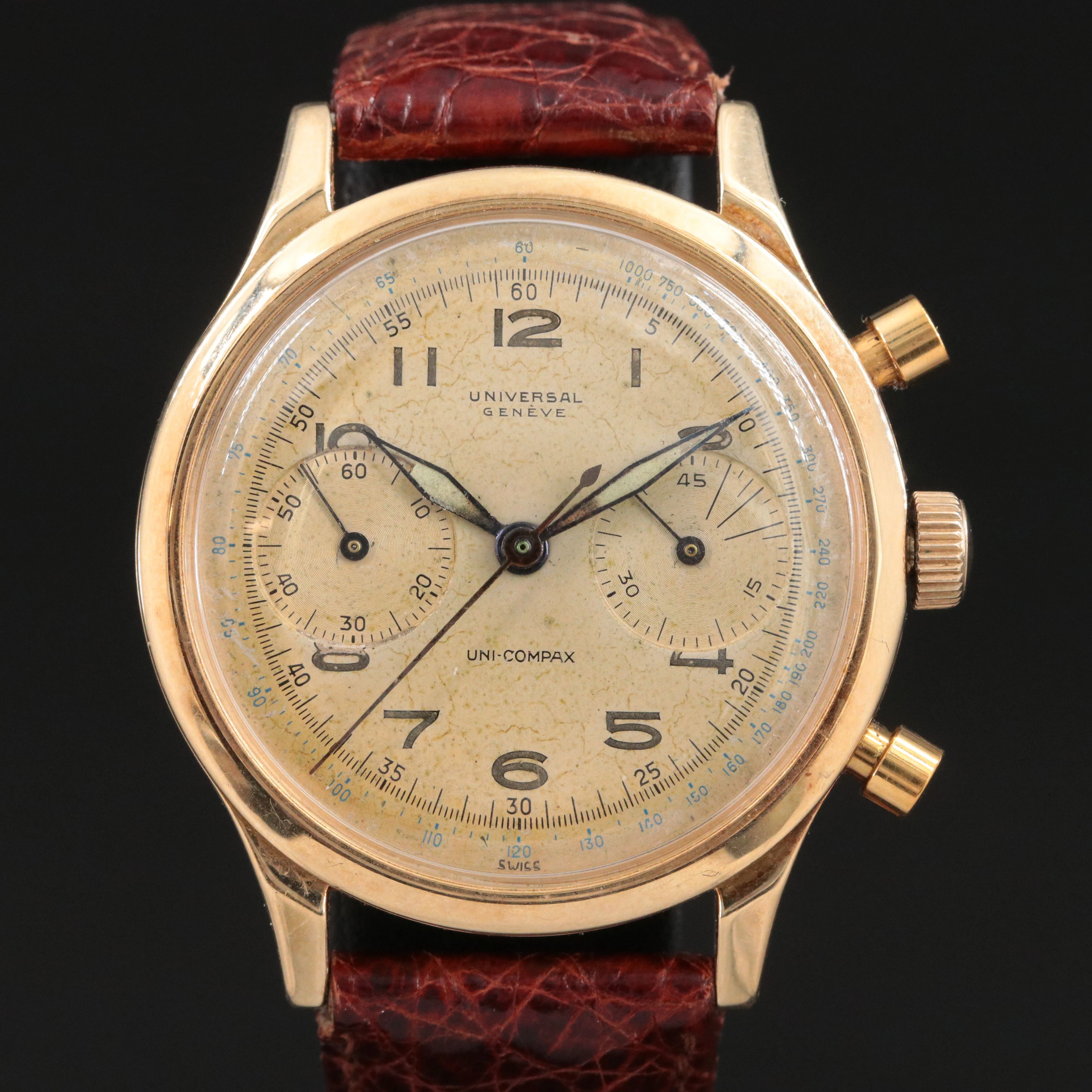 14K Universal Genève Compur Vintage Chronograph Watch c.1945