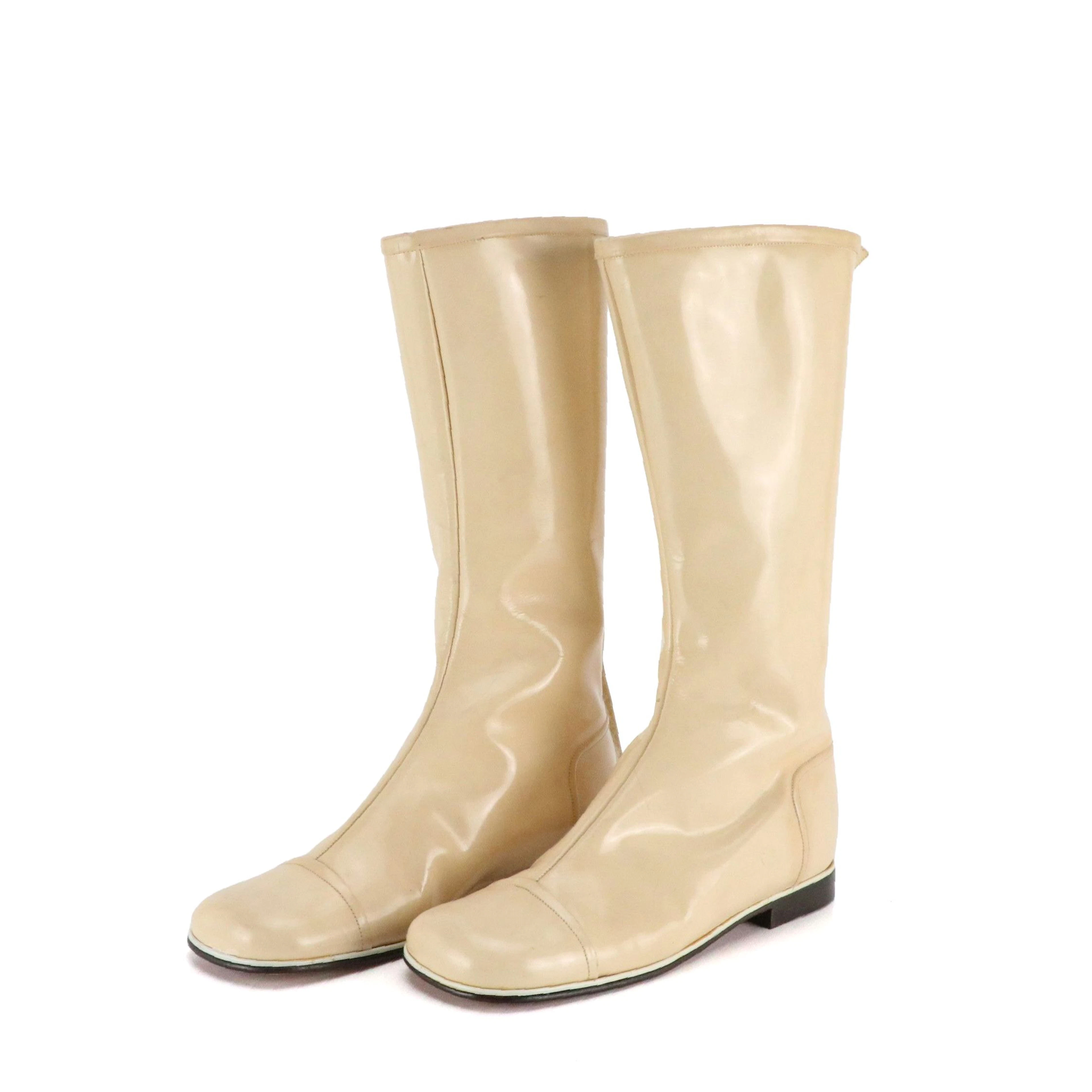 André Courrèges Square Toe Boots in Neutral Patent Leather, 1960s