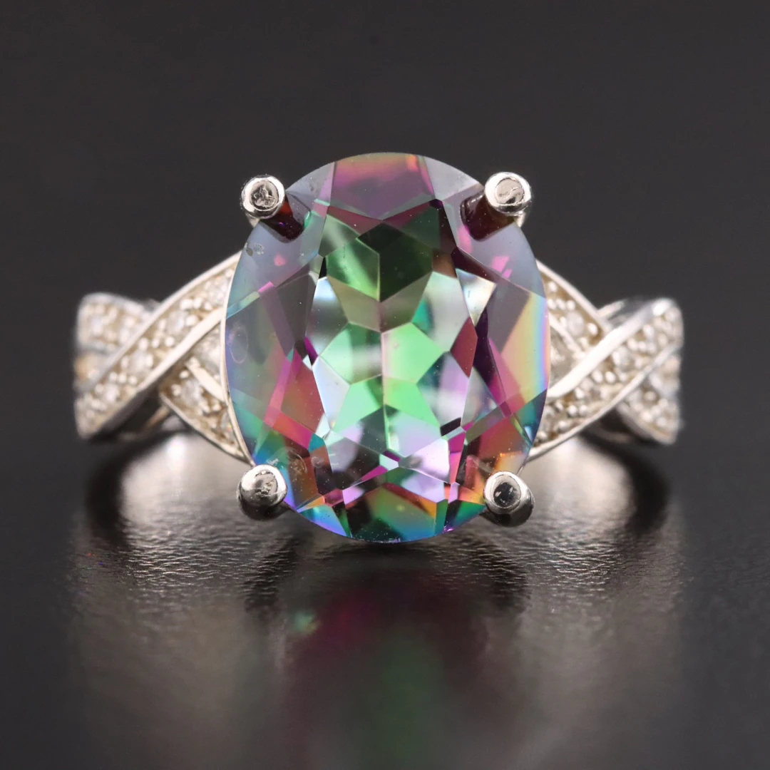 Sterling Mystic Topaz with CZ Accents Ring