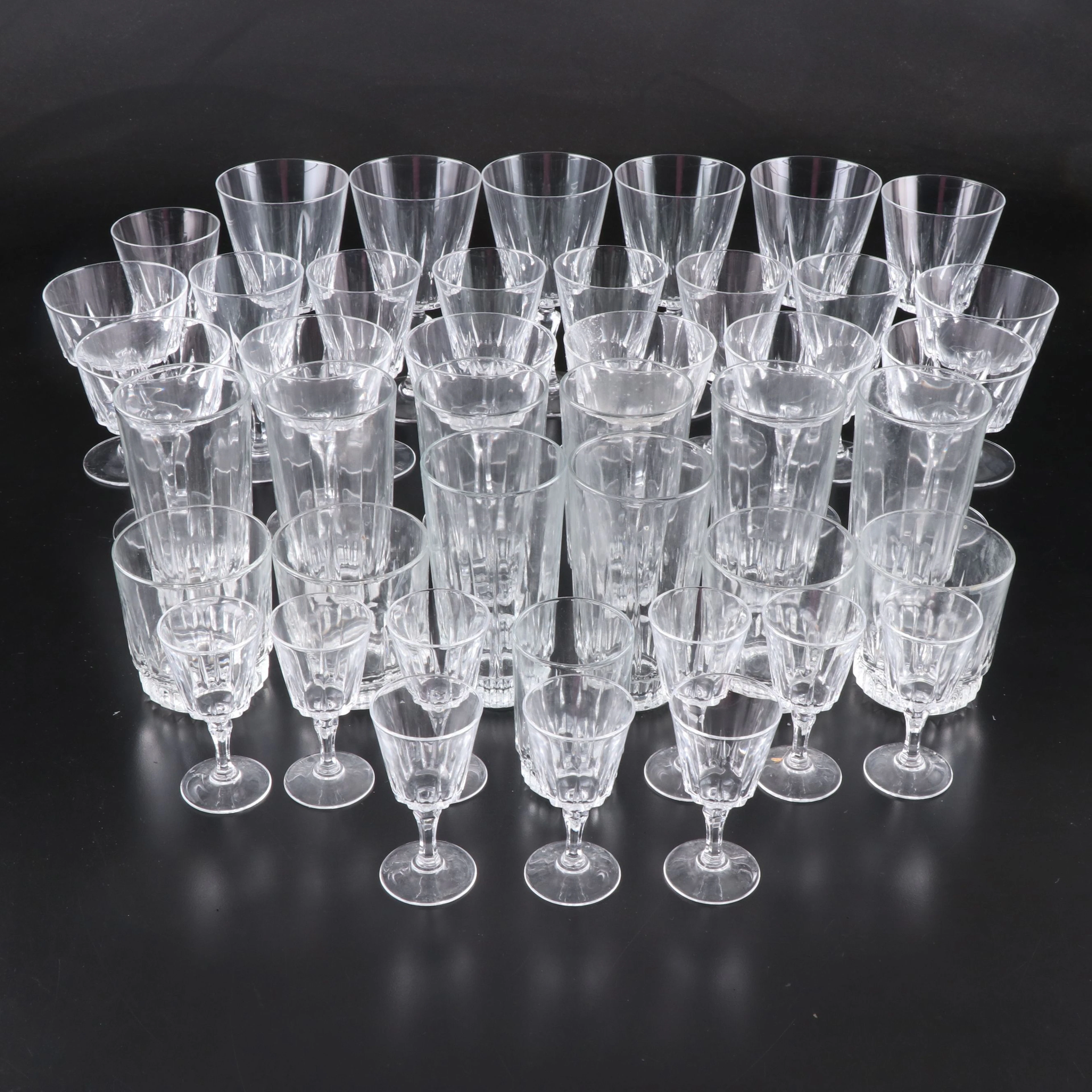 Cristal d'Arques-Durand "Versailles" Glass Stemware with Arcoroc Tumblers