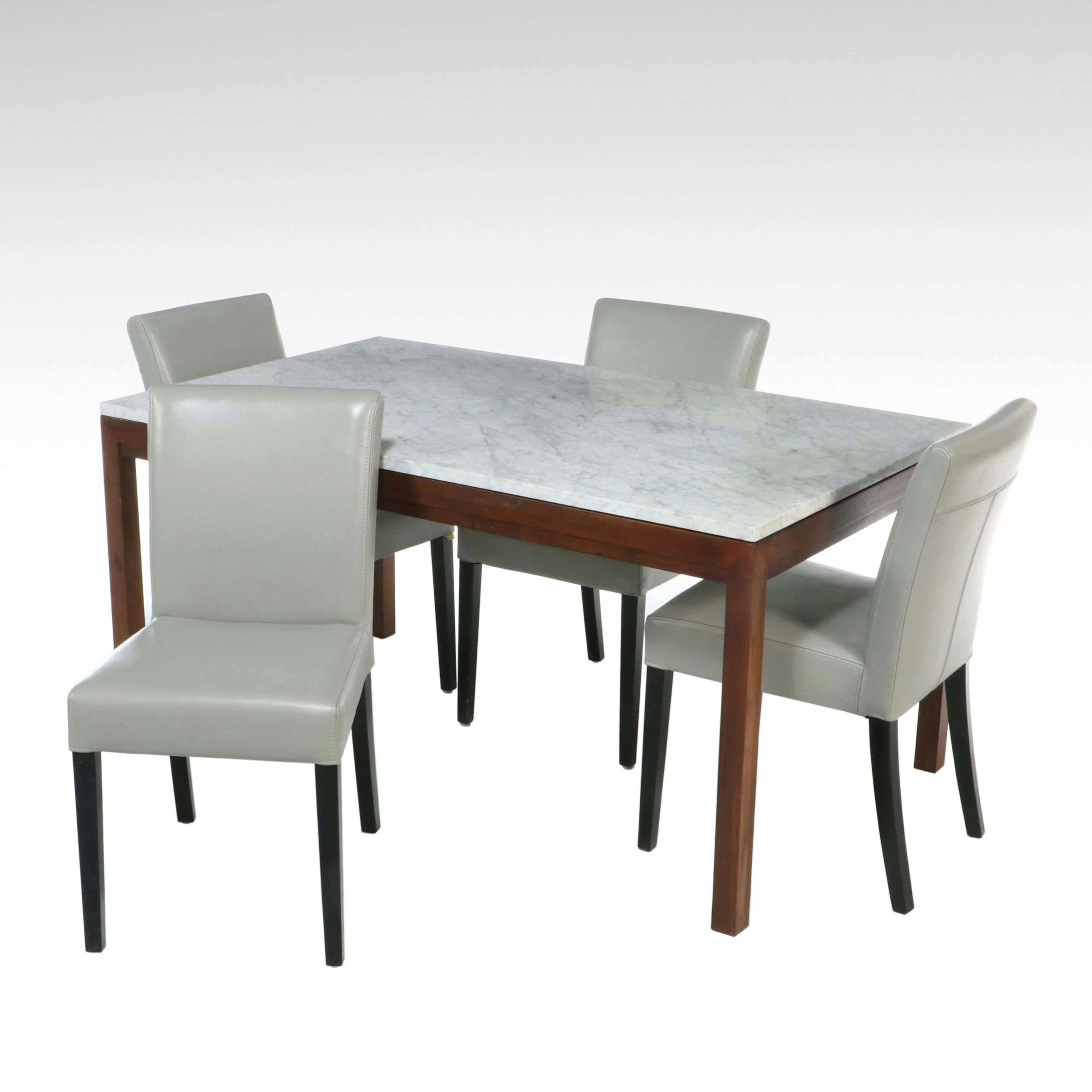 Crate & Barrel Parsons Marble-Top Dining Table and Four Chairs
