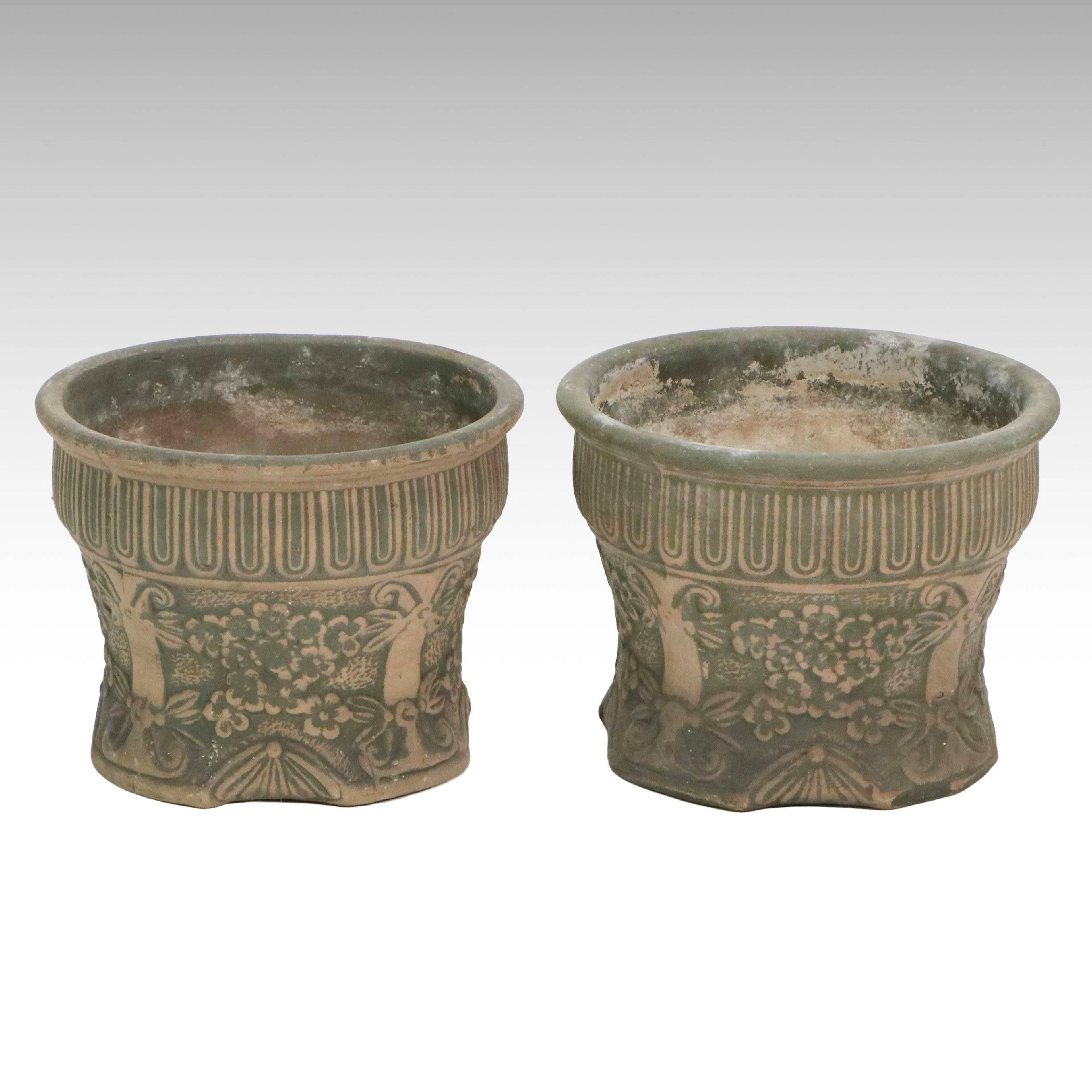 Pair of Classical Style Floral Ceramic Planters