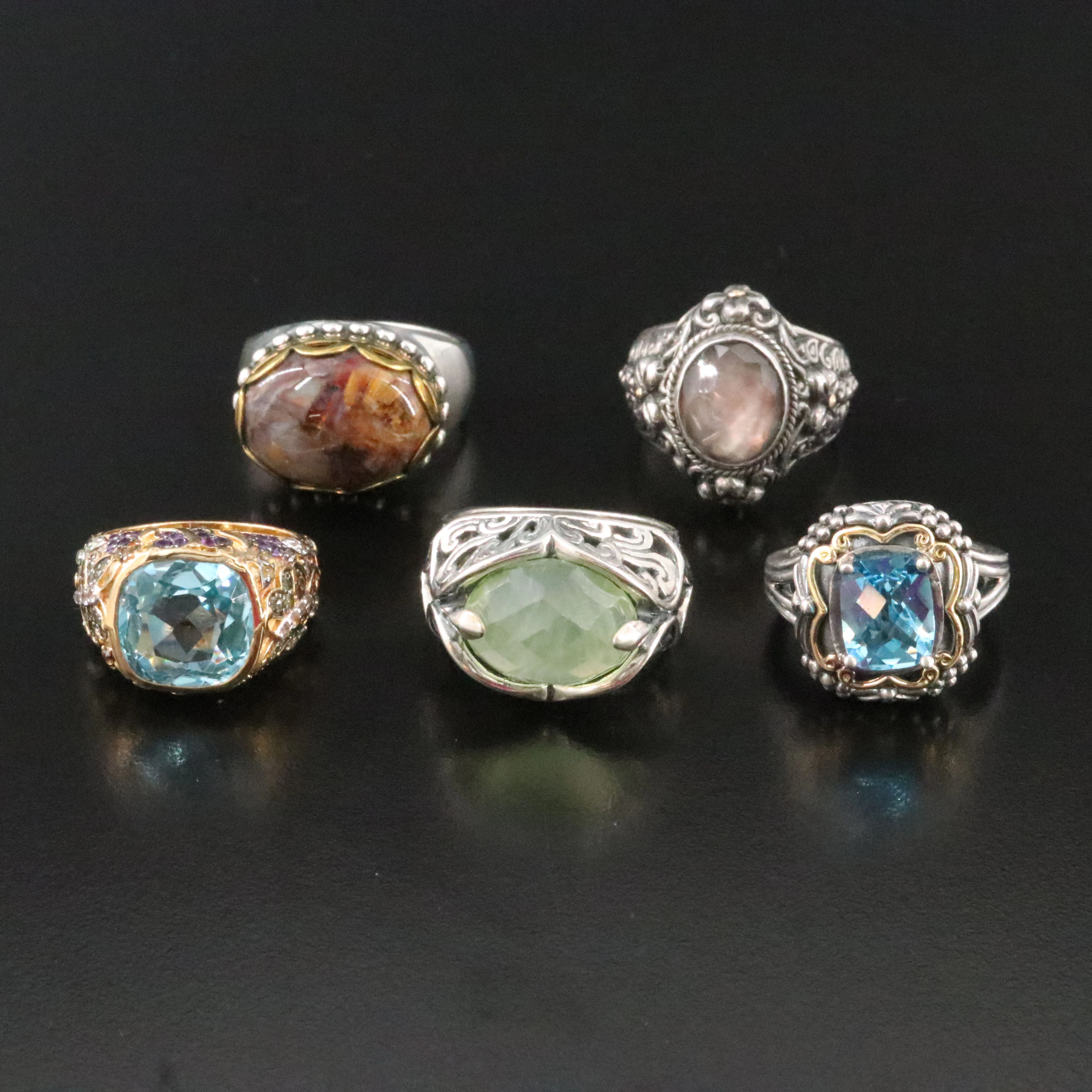 Carolyn Pollack for Relios, Swiss Blue Topaz & Agate Featured in Sterling Rings