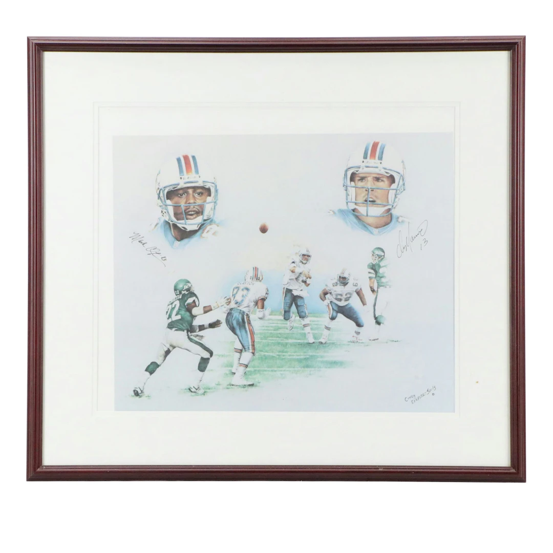 Dan Marino & Mark Clayton Signed and Framed Offset Lithograph, Cindy