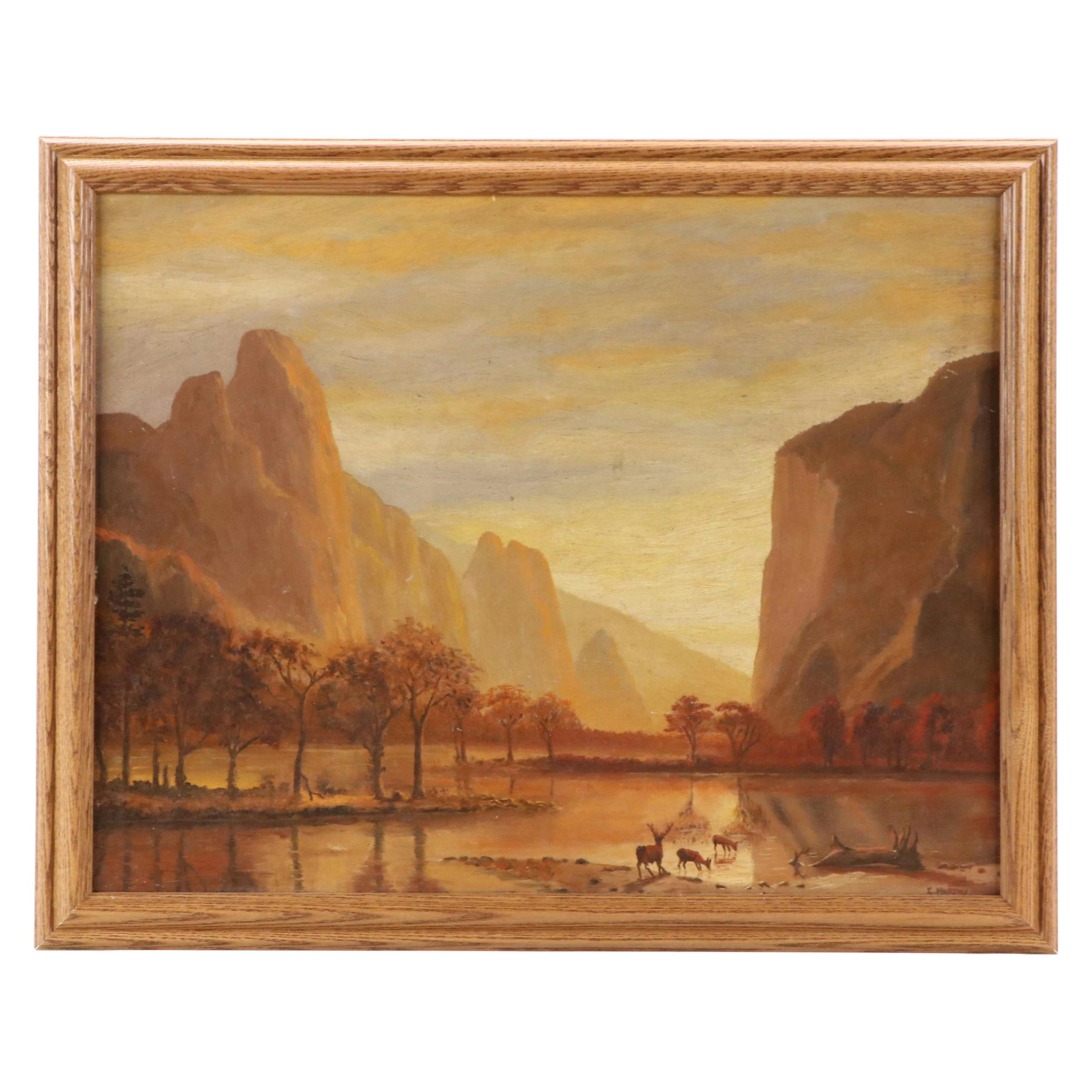 E. Murphy Oil Landscape After Albert Bierstadt "Valley of the Yosemite,"