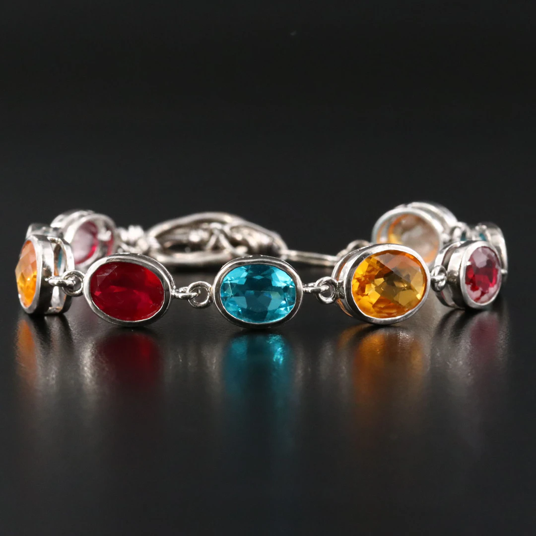 Sterling Gemstone Link Bracelet