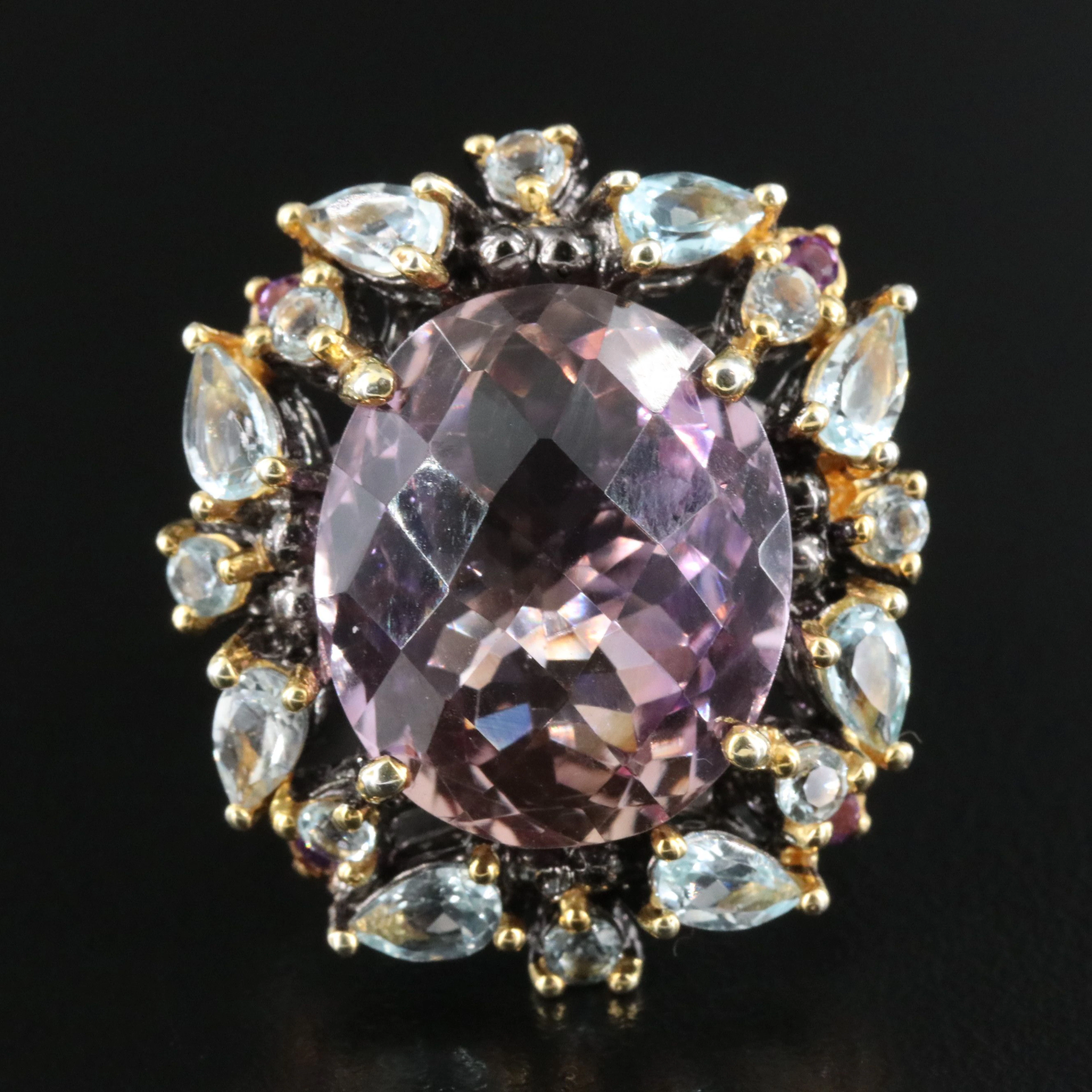 Sterling Ametrine, Amethyst, and Blue Topaz Ring