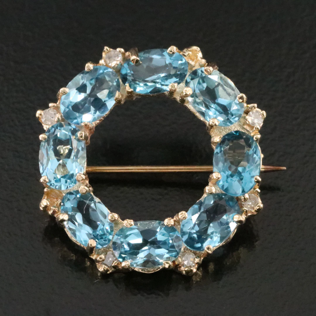 14K Topaz and Diamond Circle Pin