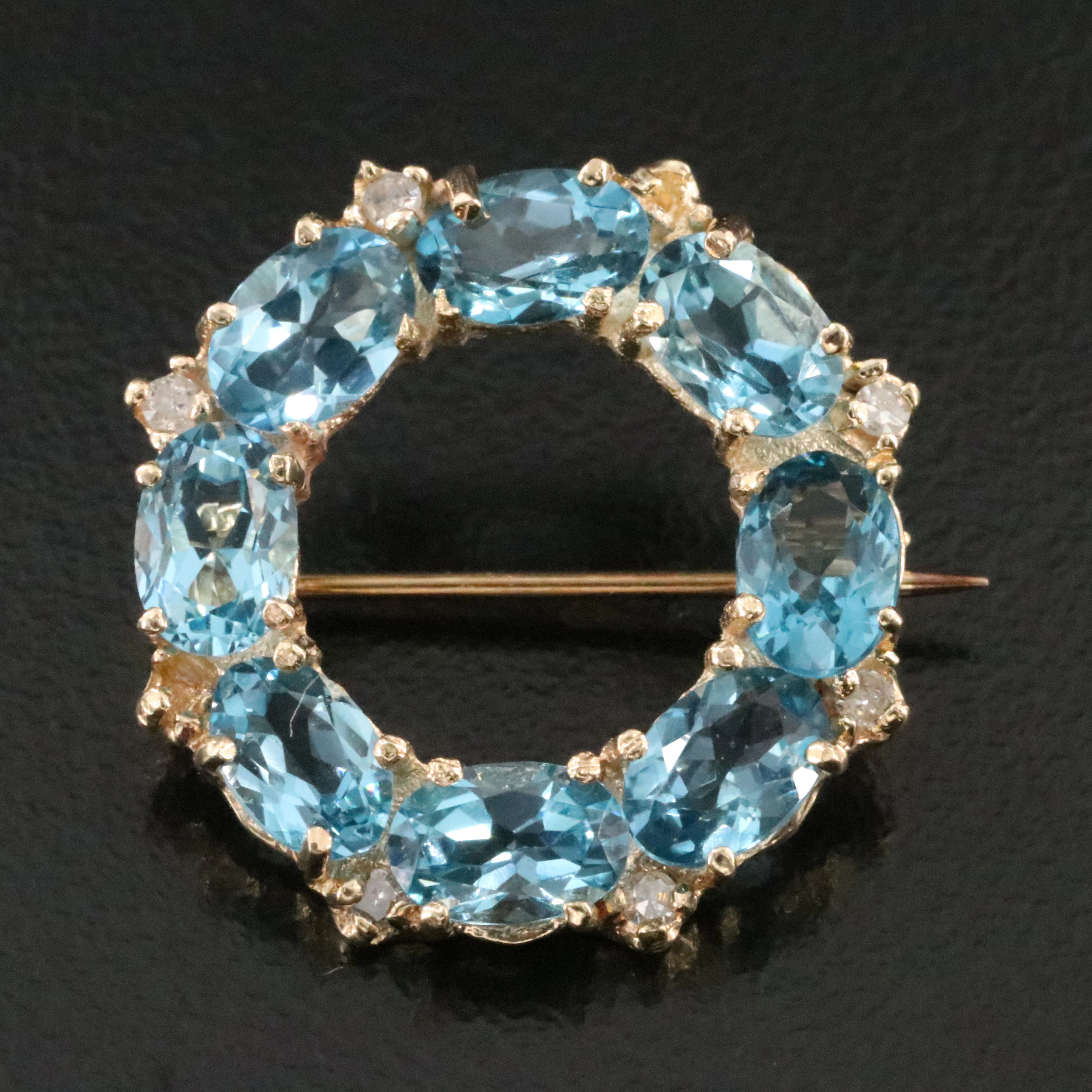 14K Topaz and Diamond Circle Pin