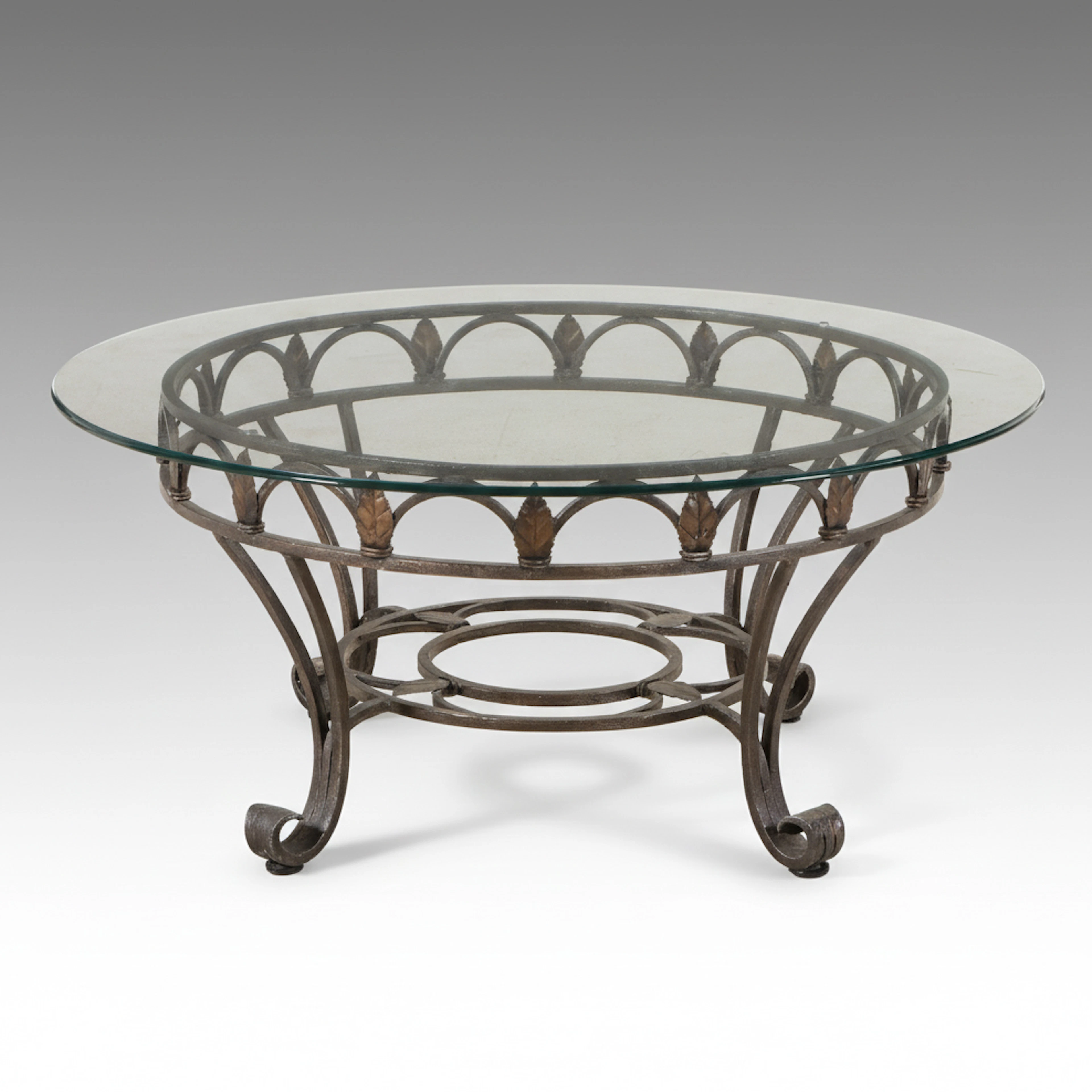 Round Wrought Iron Coffee Table with Glass Top