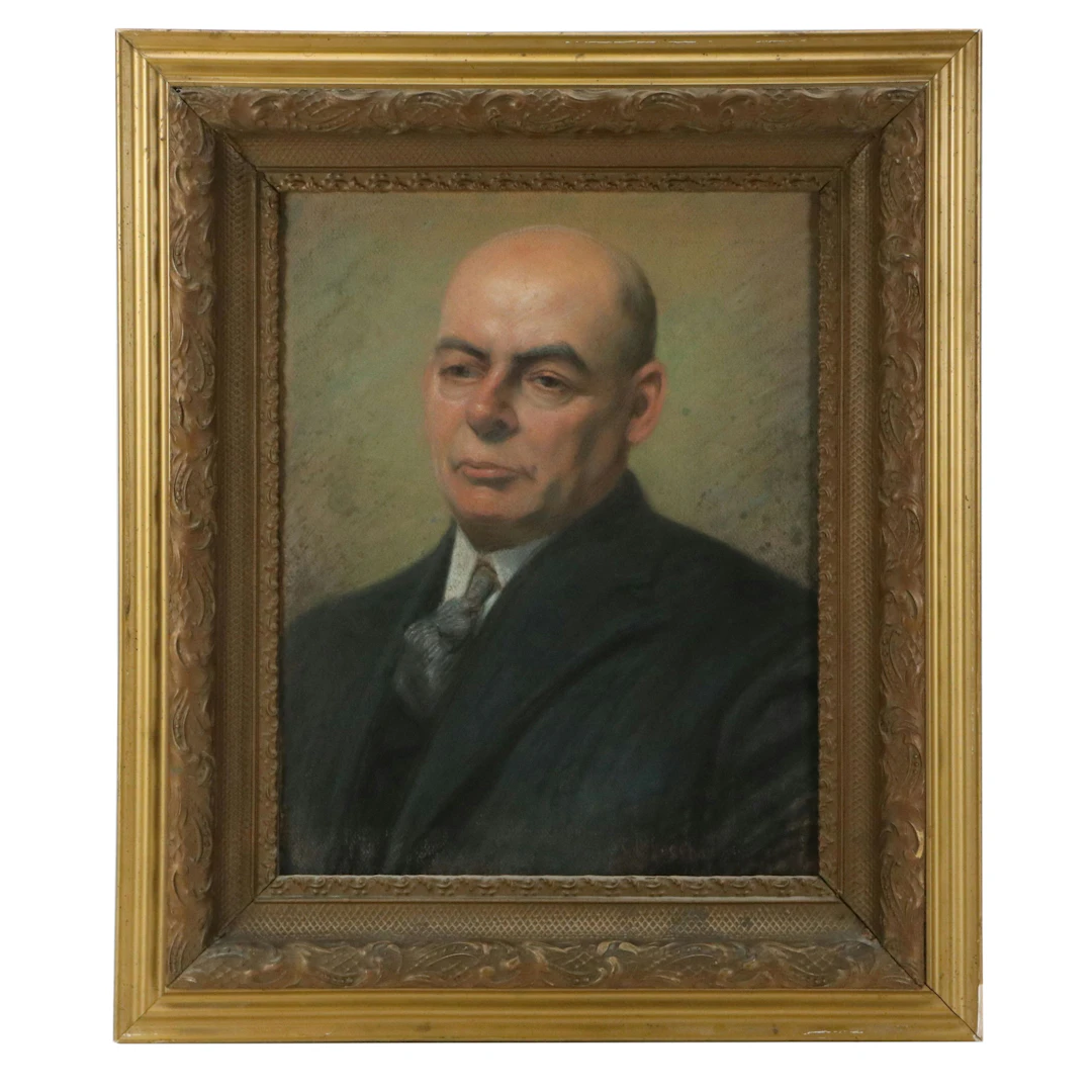 American School Pastel Portrait Drawing of Man, Early 20th Century
