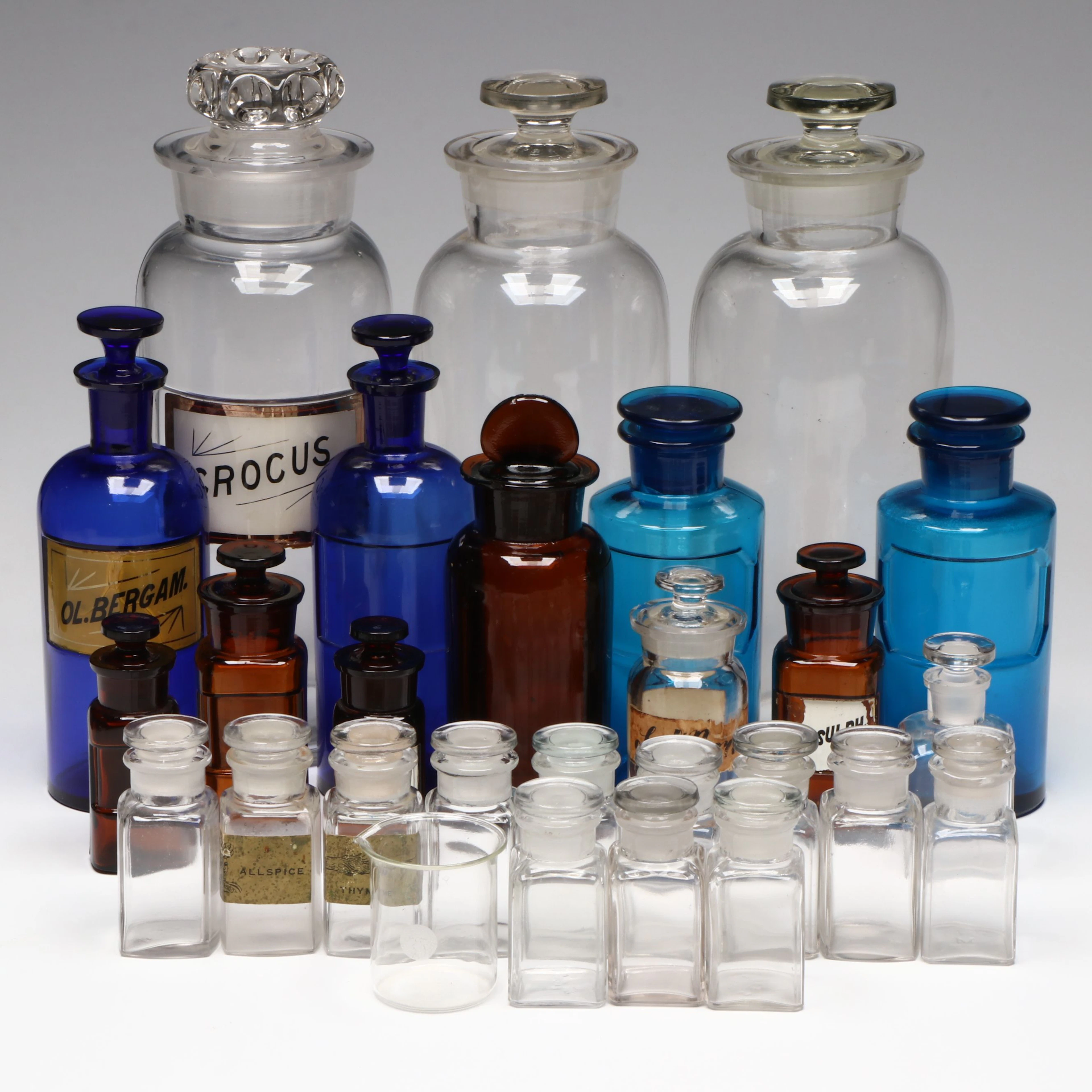 Cobalt, Amber and More Glass Apothecary Jars, Late 19th/20th Century