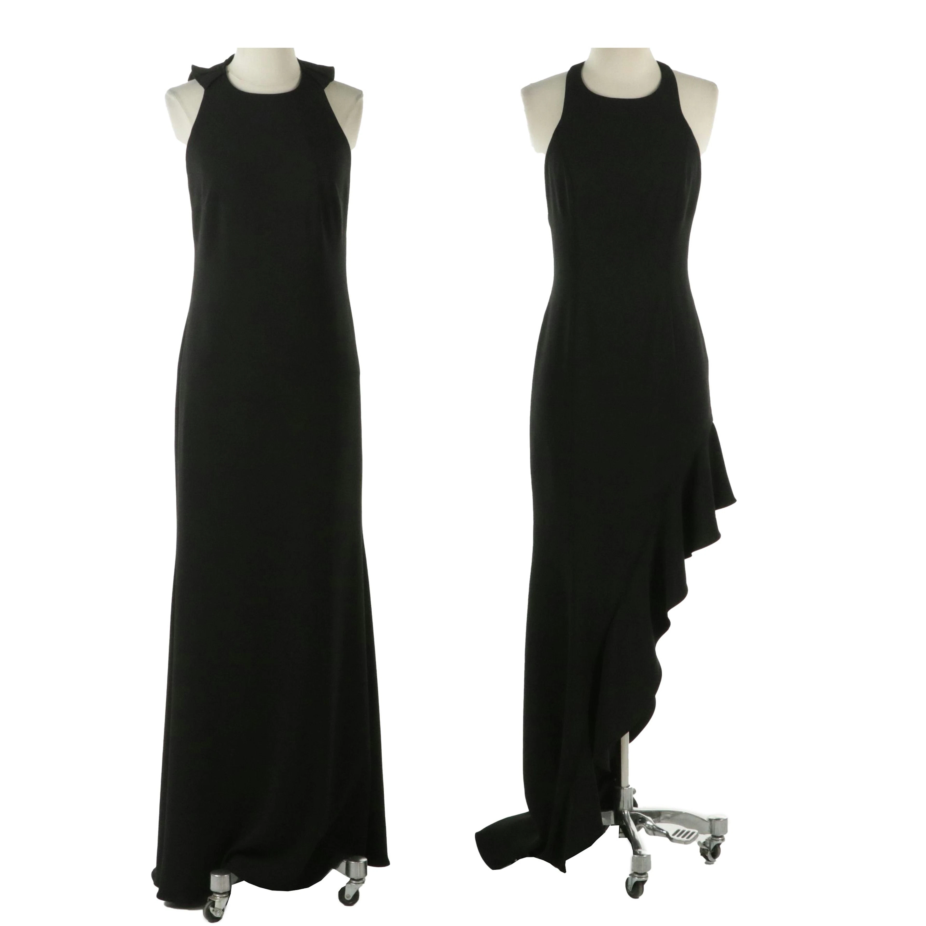 Jay Godfrey Asymmetrical Ruffled Maxi Gown, Badgley Mischka Ruffled Back Gown