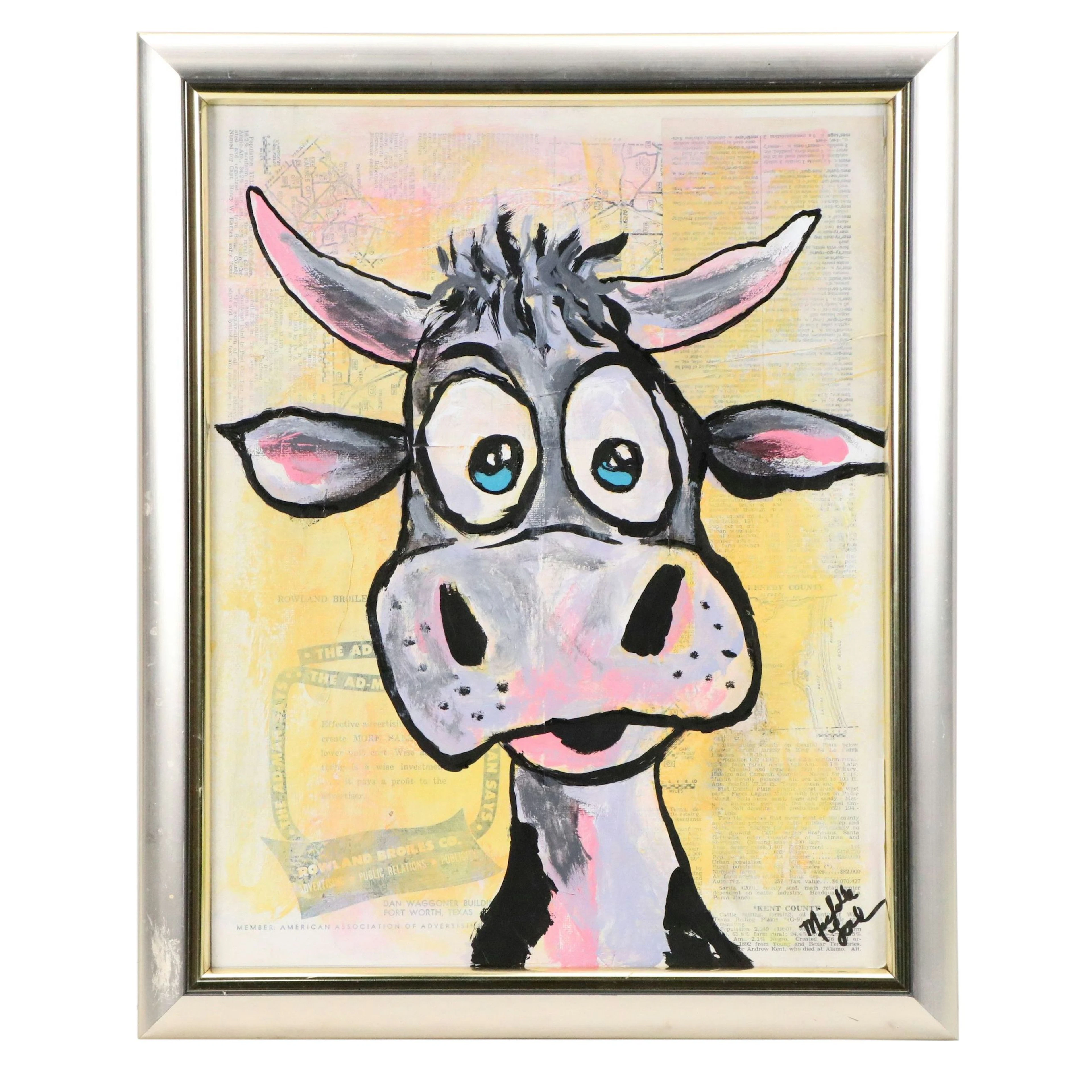Michelle Lord Stylized Mixed Media Painting of a Cow "Really?," 2026