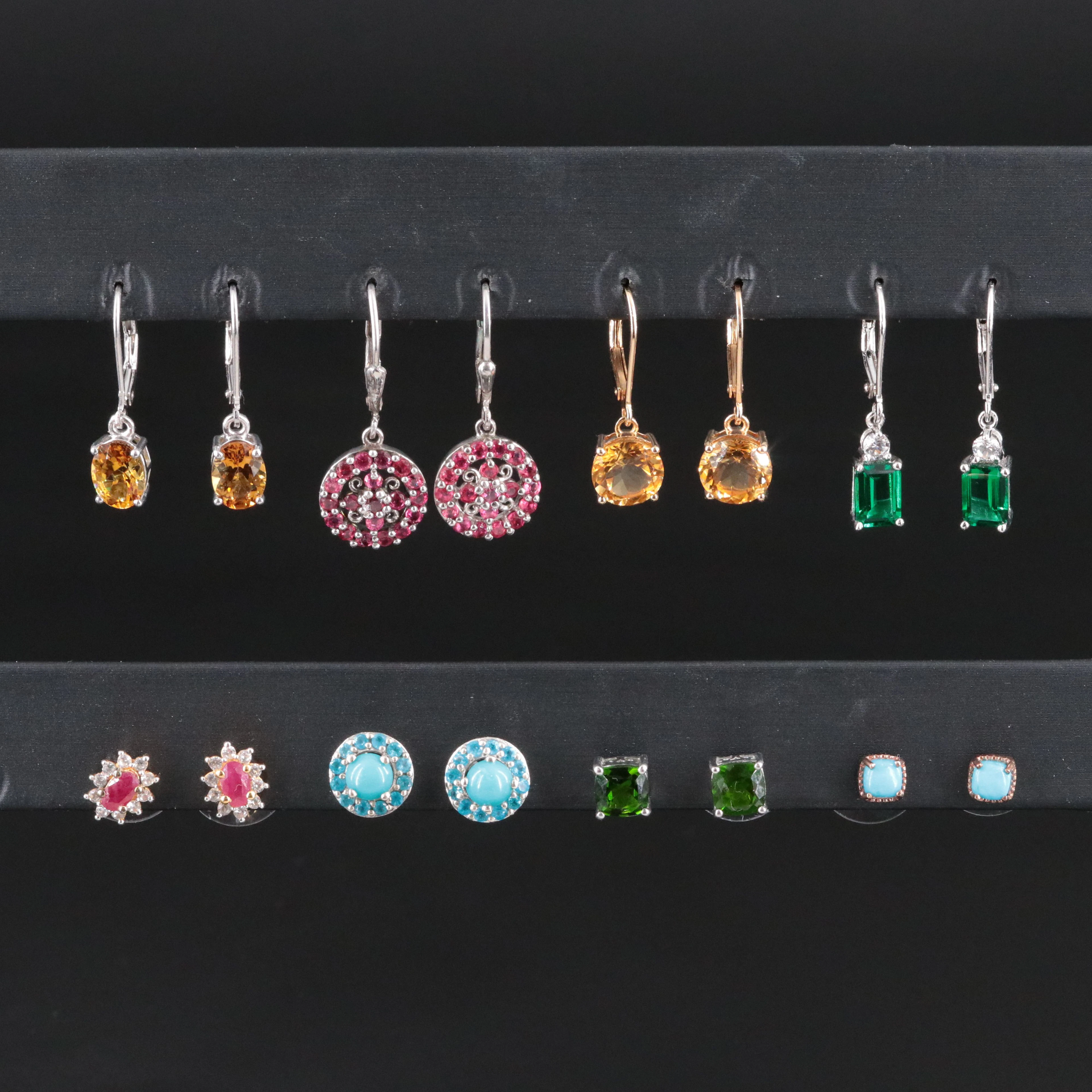 Sterling Gemstone Earring Collection Including Ruby, Emerald and Citrine