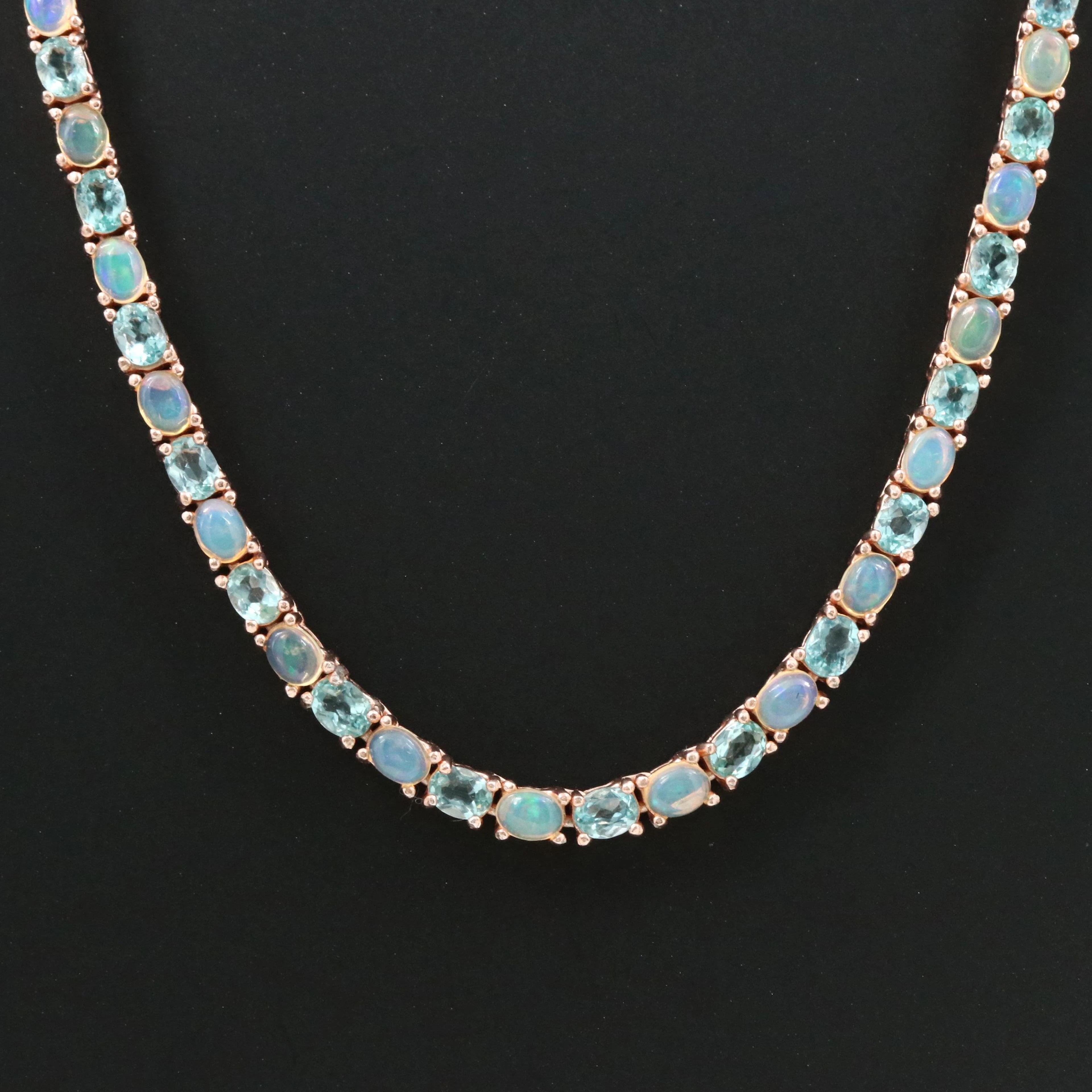 Sterling Opal and Apatite Riviere Necklace
