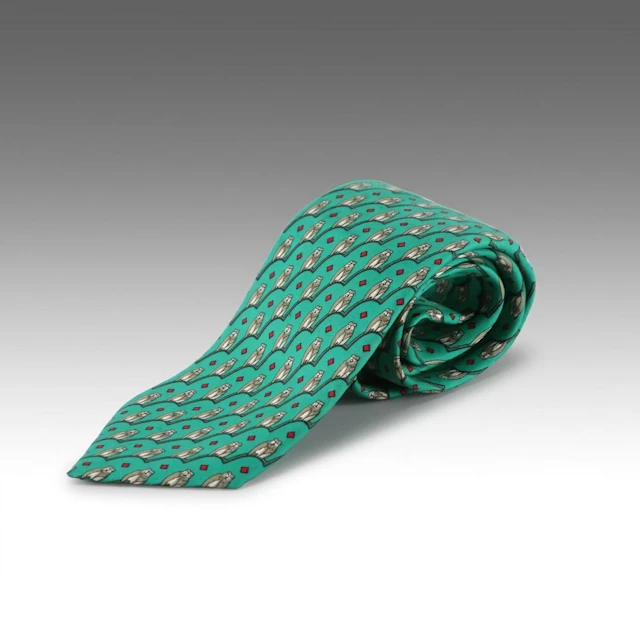 Hermès Necktie in Teal Owl Print Silk Twill