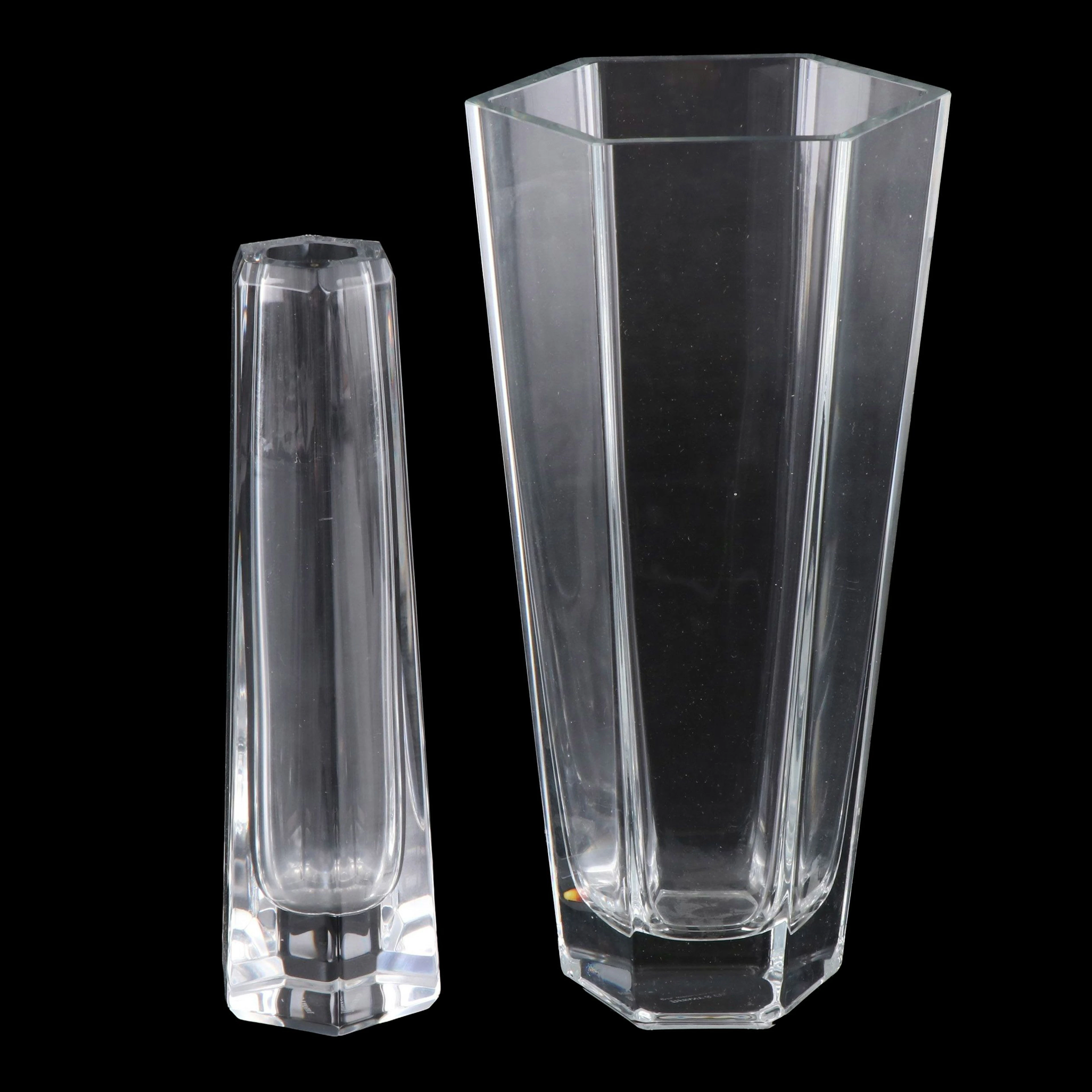 Tiffany & Co. "Frank Lloyd Wright" Crystal Flower Vase and Bud Vase