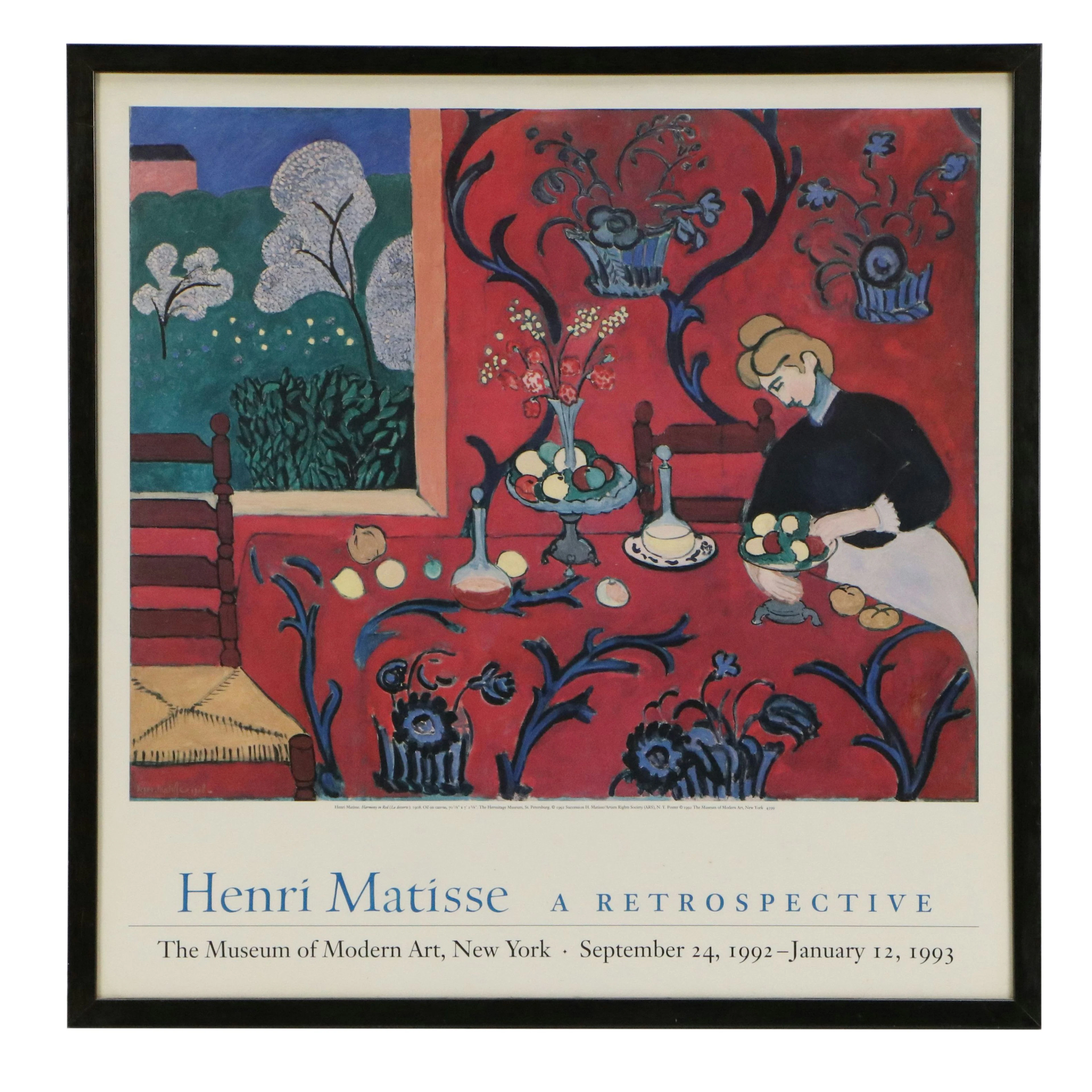 After Henri Matisse Exhibition Offset Lithograph "Harmony in Red," 1993