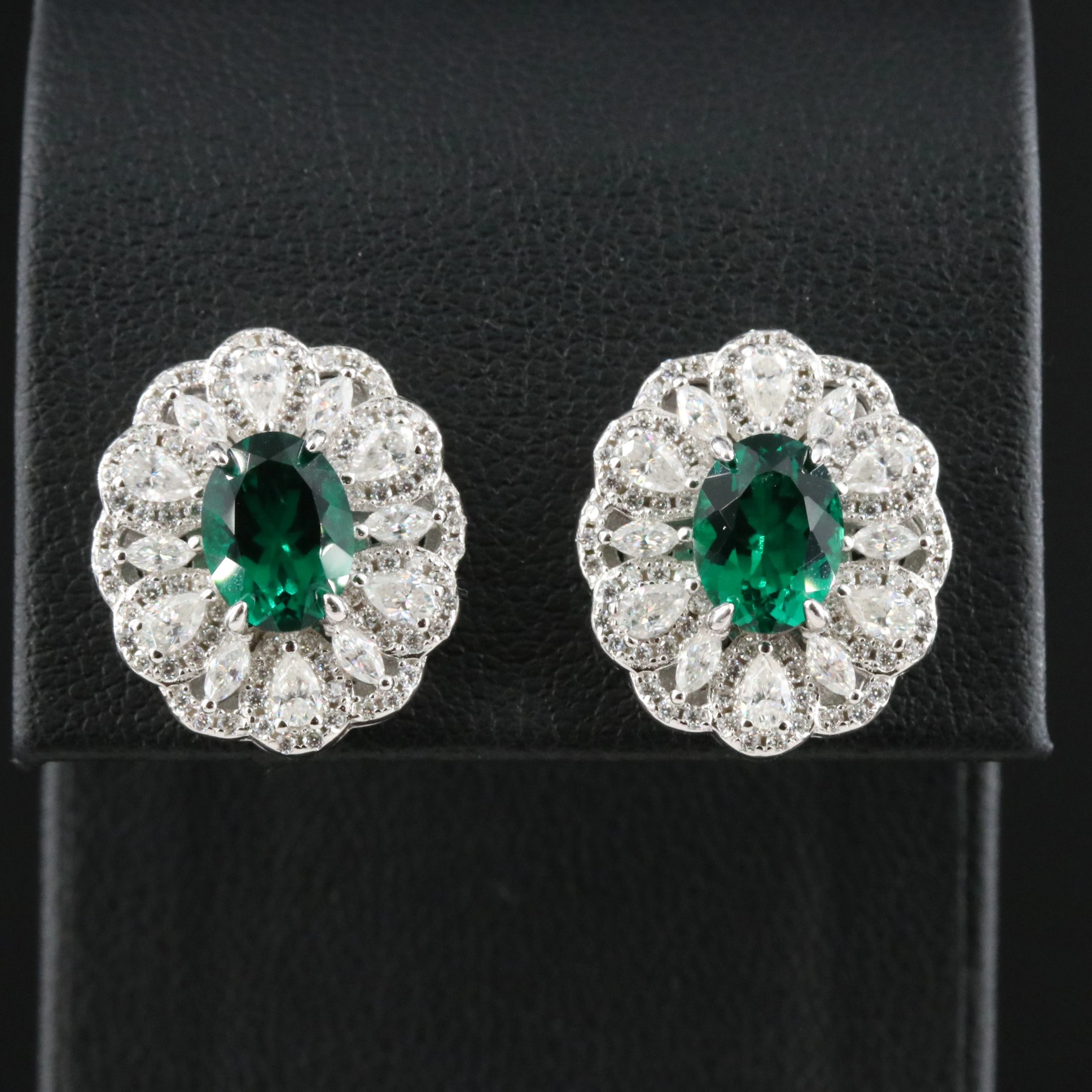 Sterling Emerald and Moissanite Button Earrings