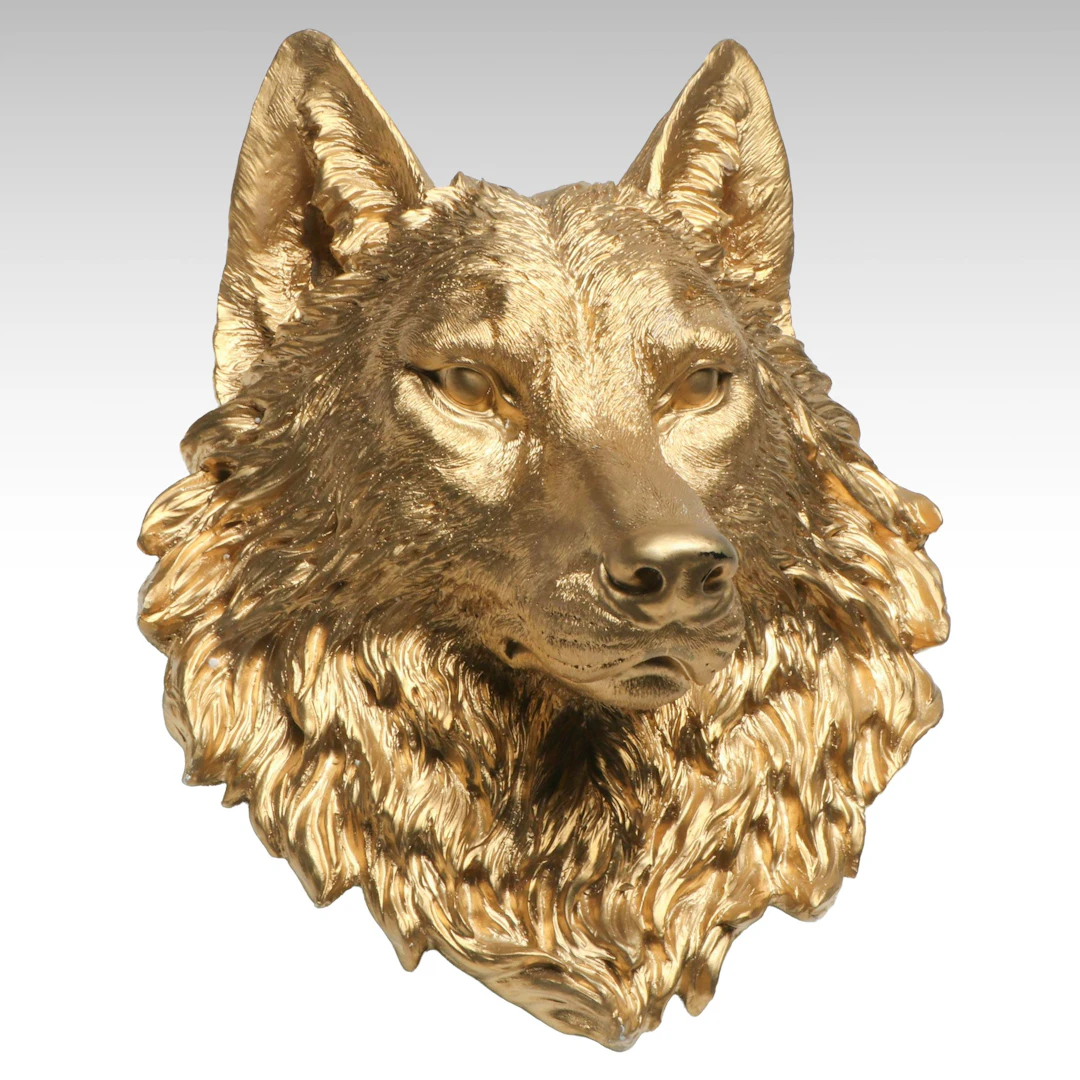 Gold Finished Composite Wolf Head Wall Plaque