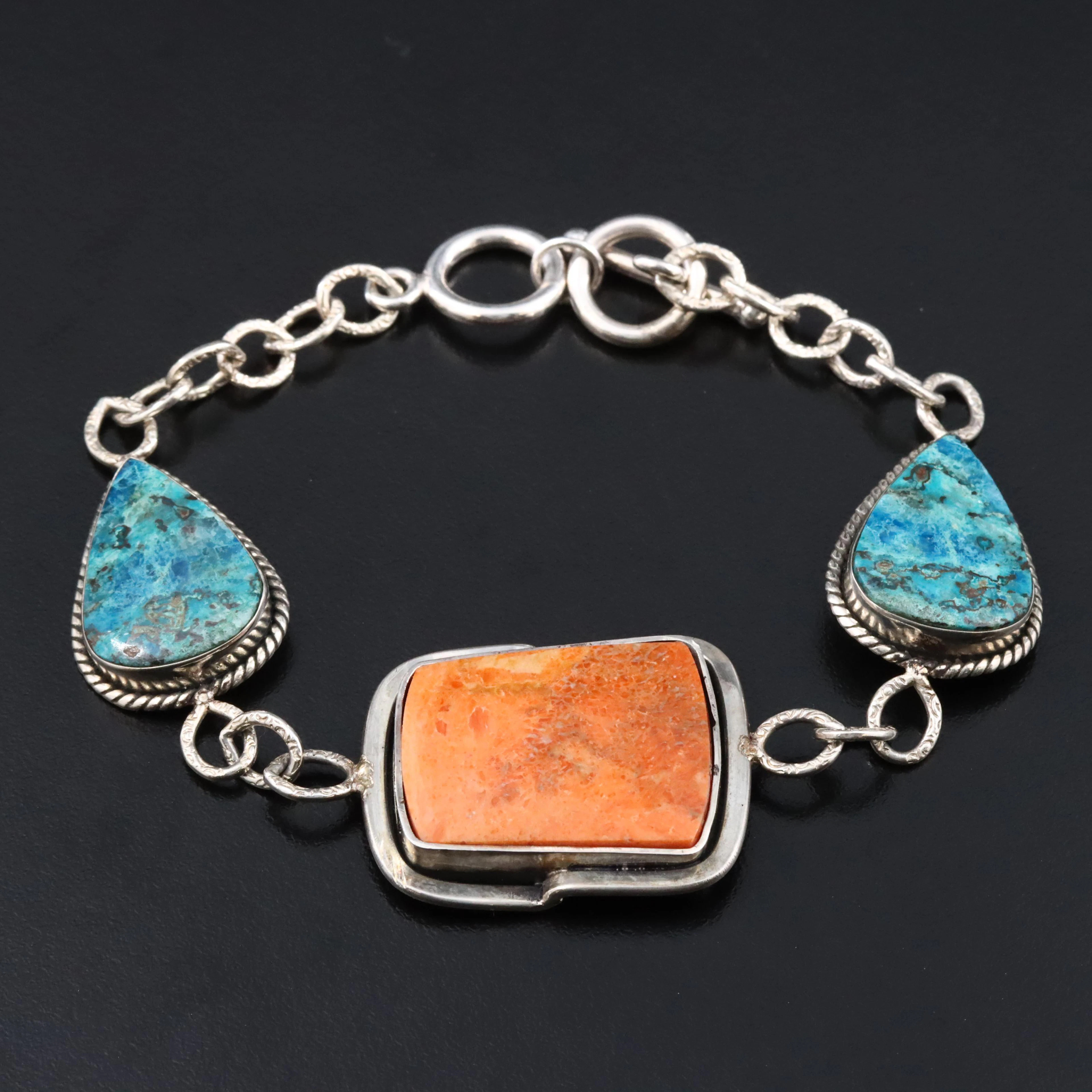 Sterling Bracelet with Jasper and Chrysocolla in Chalcedony