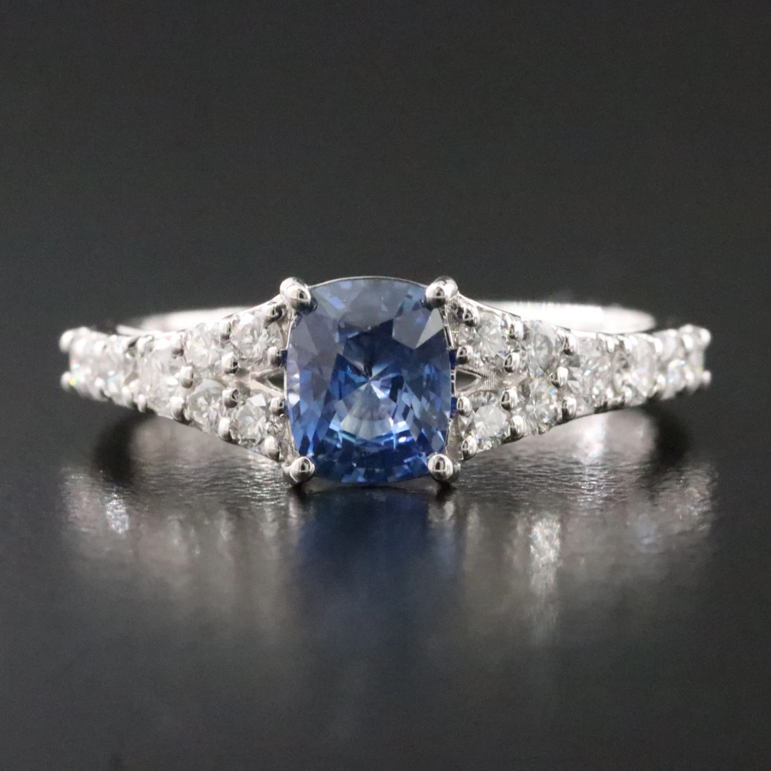 14K 1.02 CT Ceylon Sapphire and Diamond Ring with GIA Report