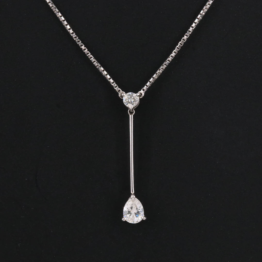 Platinum 0.41 CTW Diamond Stick Drop Pendant Necklace