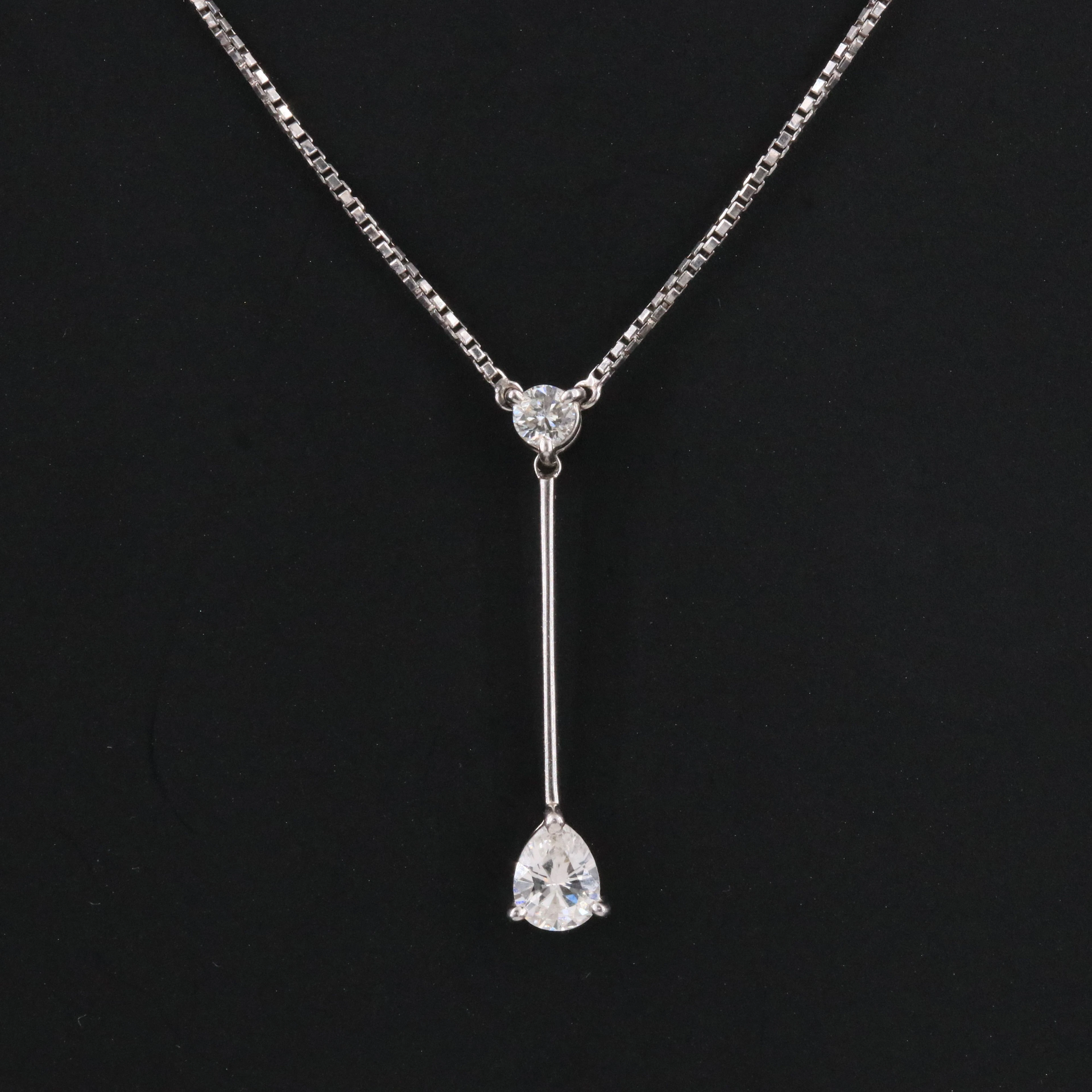 Platinum 0.41 CTW Diamond Stick Drop Pendant Necklace