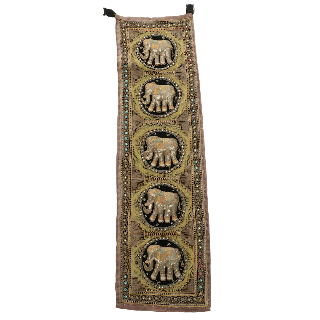 Burmese Hand-Stitched Kalaga Five-Panel Wall Tapestry