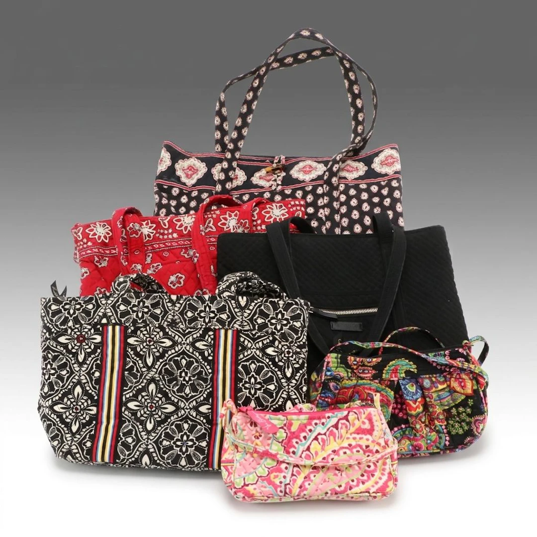 Vera Bradley Shoulder Bag and Tote Bag in Printed & Black Quilted Cotton