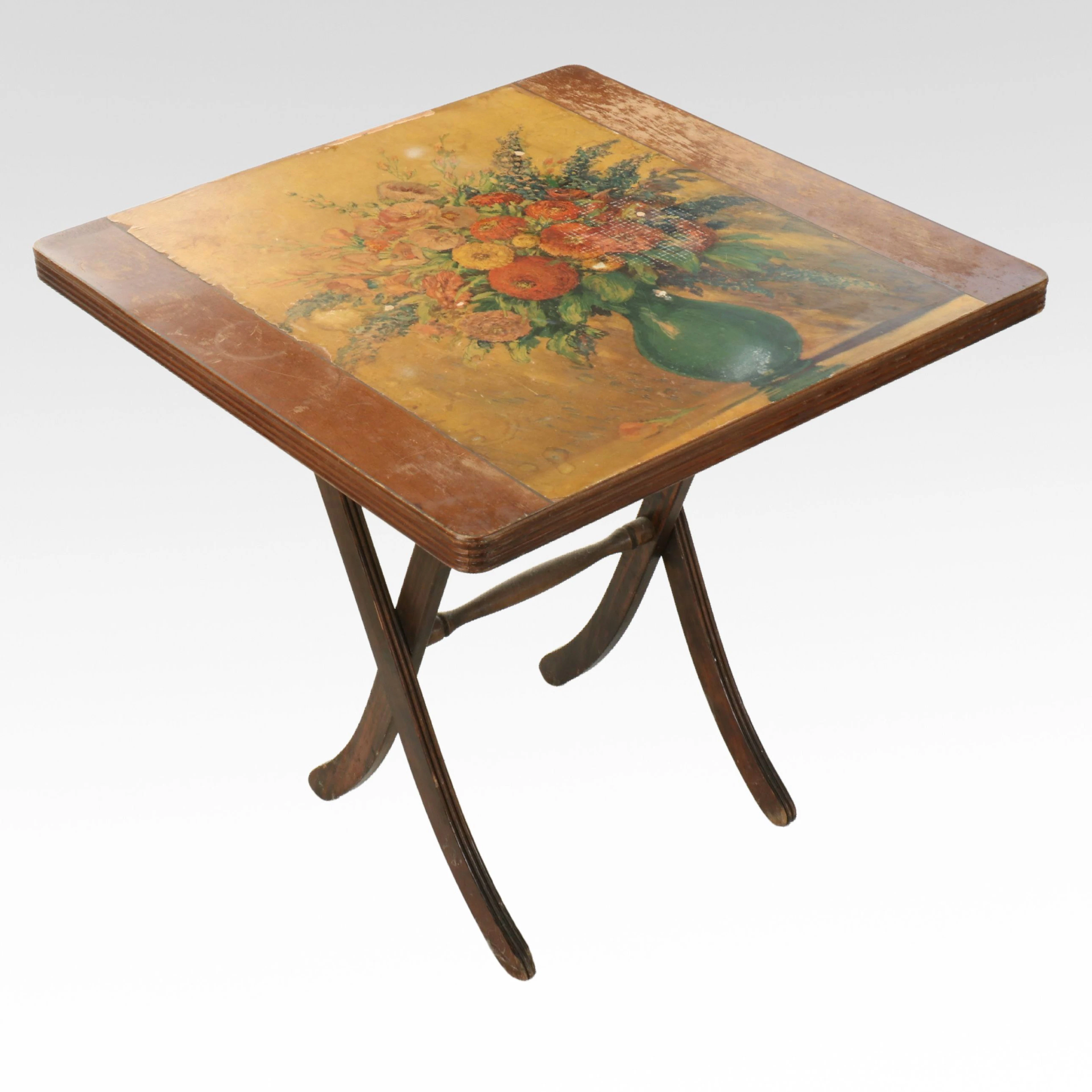 Regency Style Paint-Decorated Wood Folding Table, Mid-20th Century
