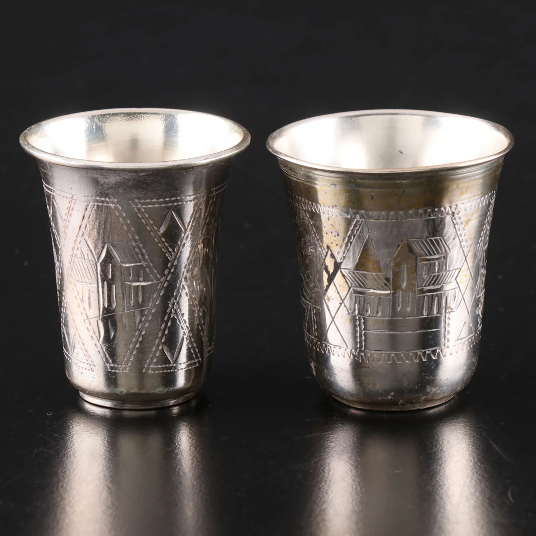 Russian 800 Silver Etched Shot Glasses