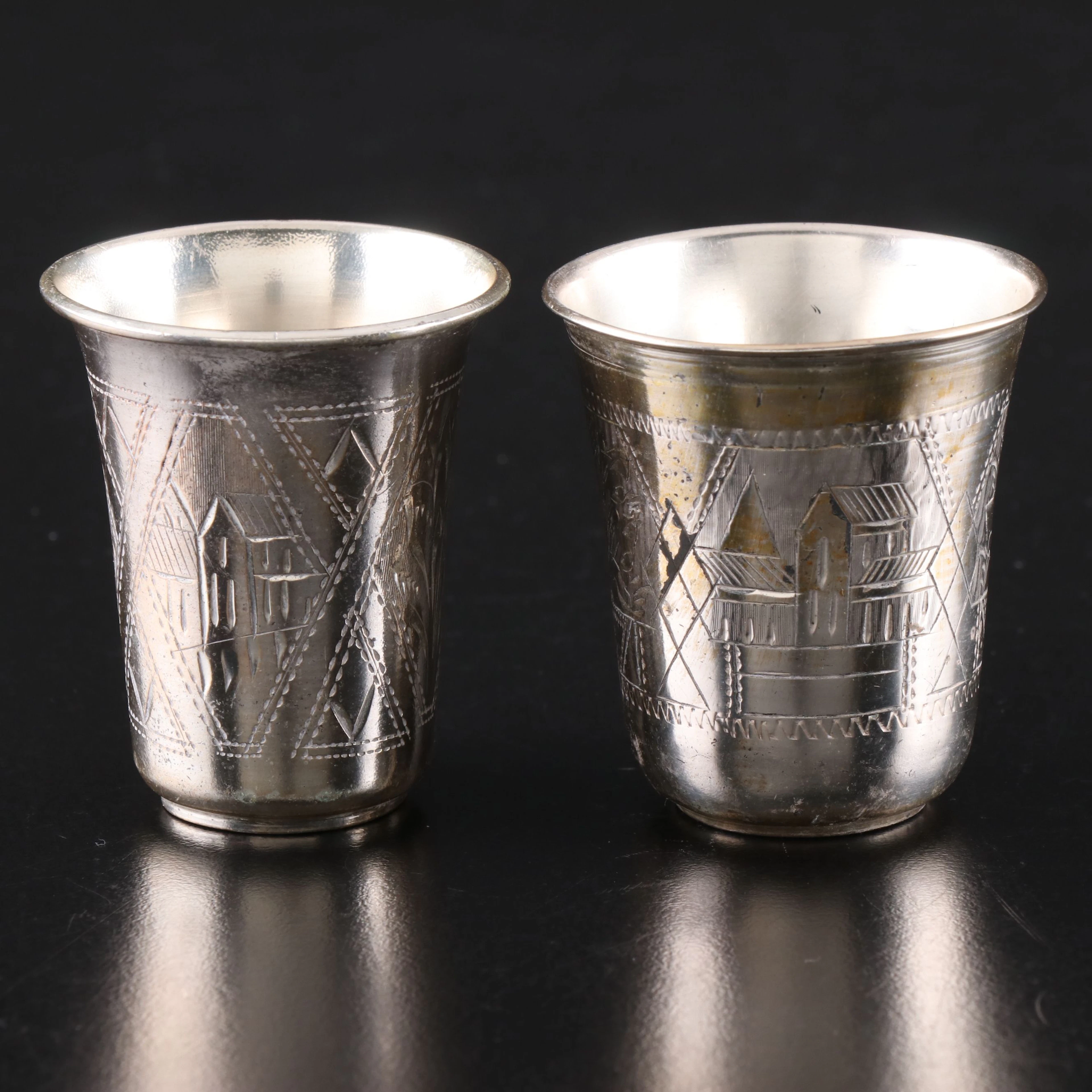 Russian 800 Silver Etched Shot Glasses