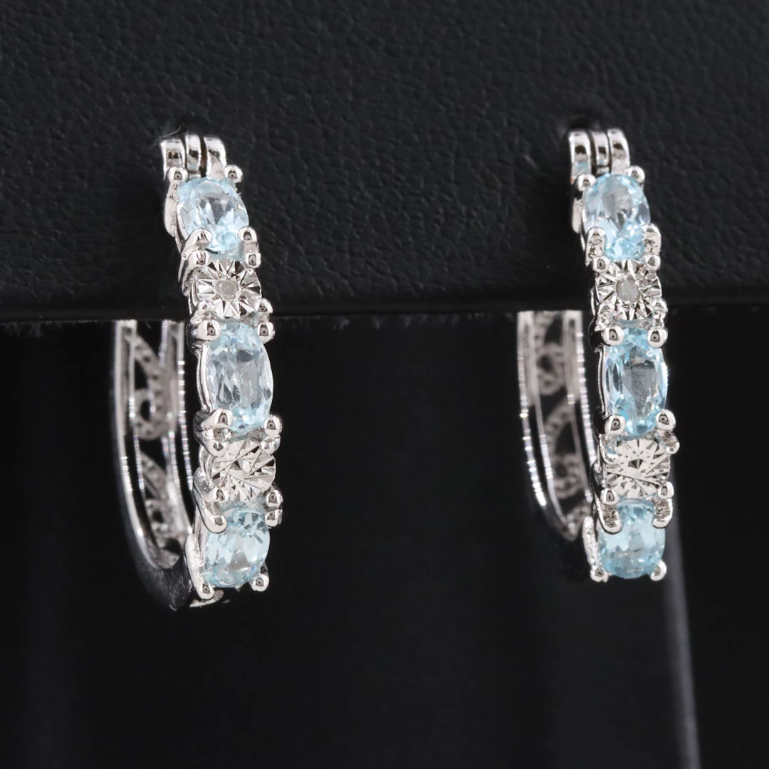 Sky Blue Topaz Hoop Earrings with Diamond Accents
