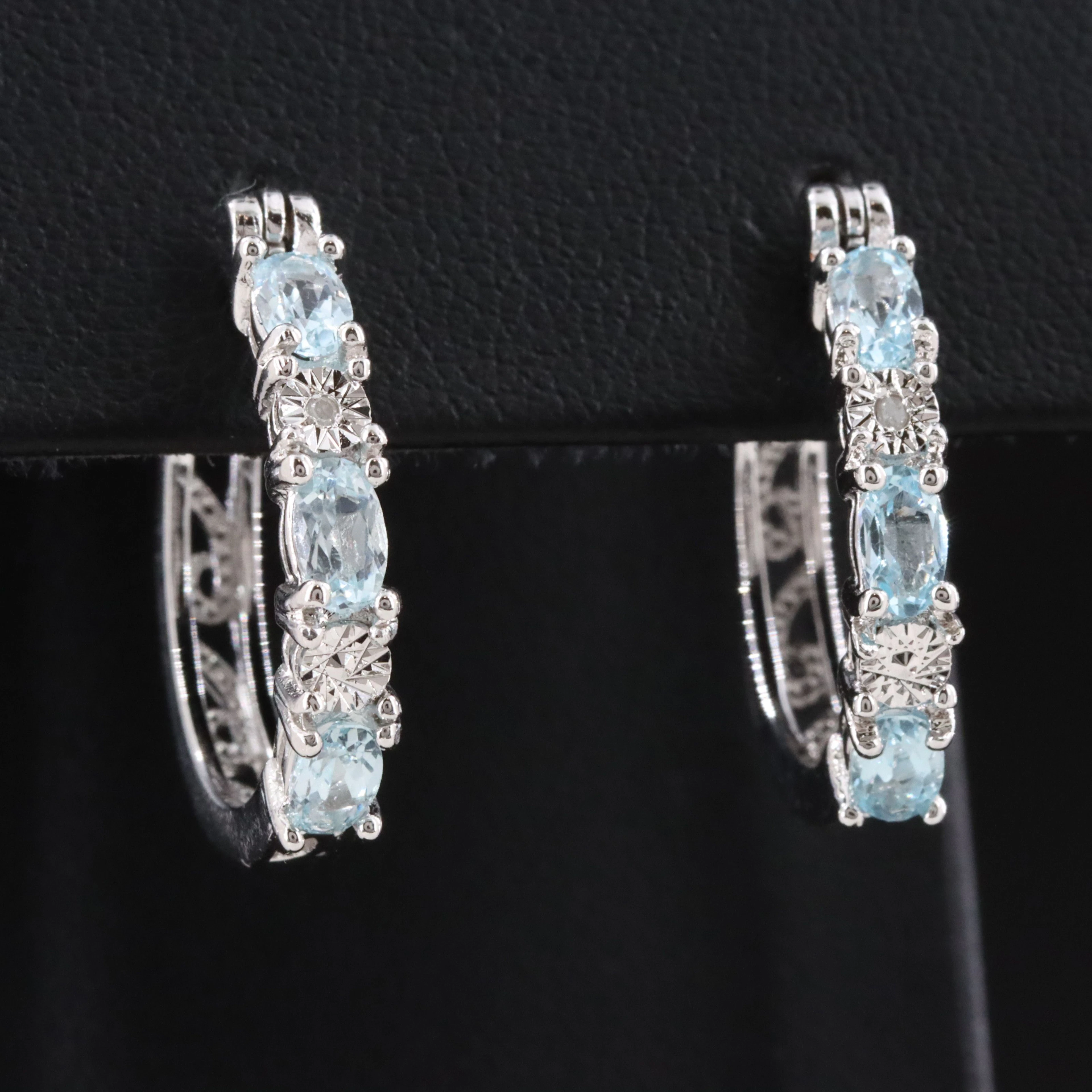 Sky Blue Topaz Hoop Earrings with Diamond Accents