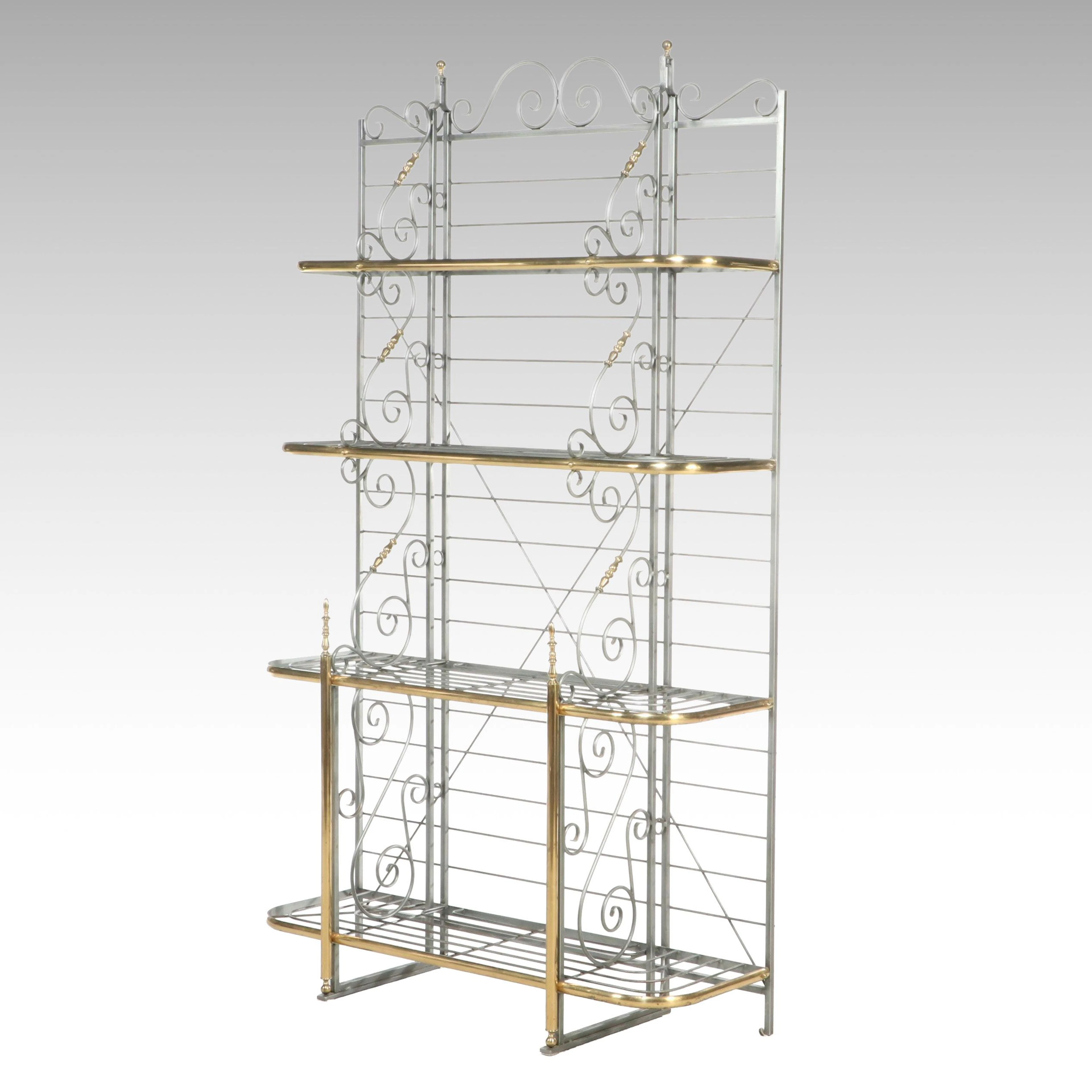 French Provincial Style Brass and Scrolled Metal Baker's Rack