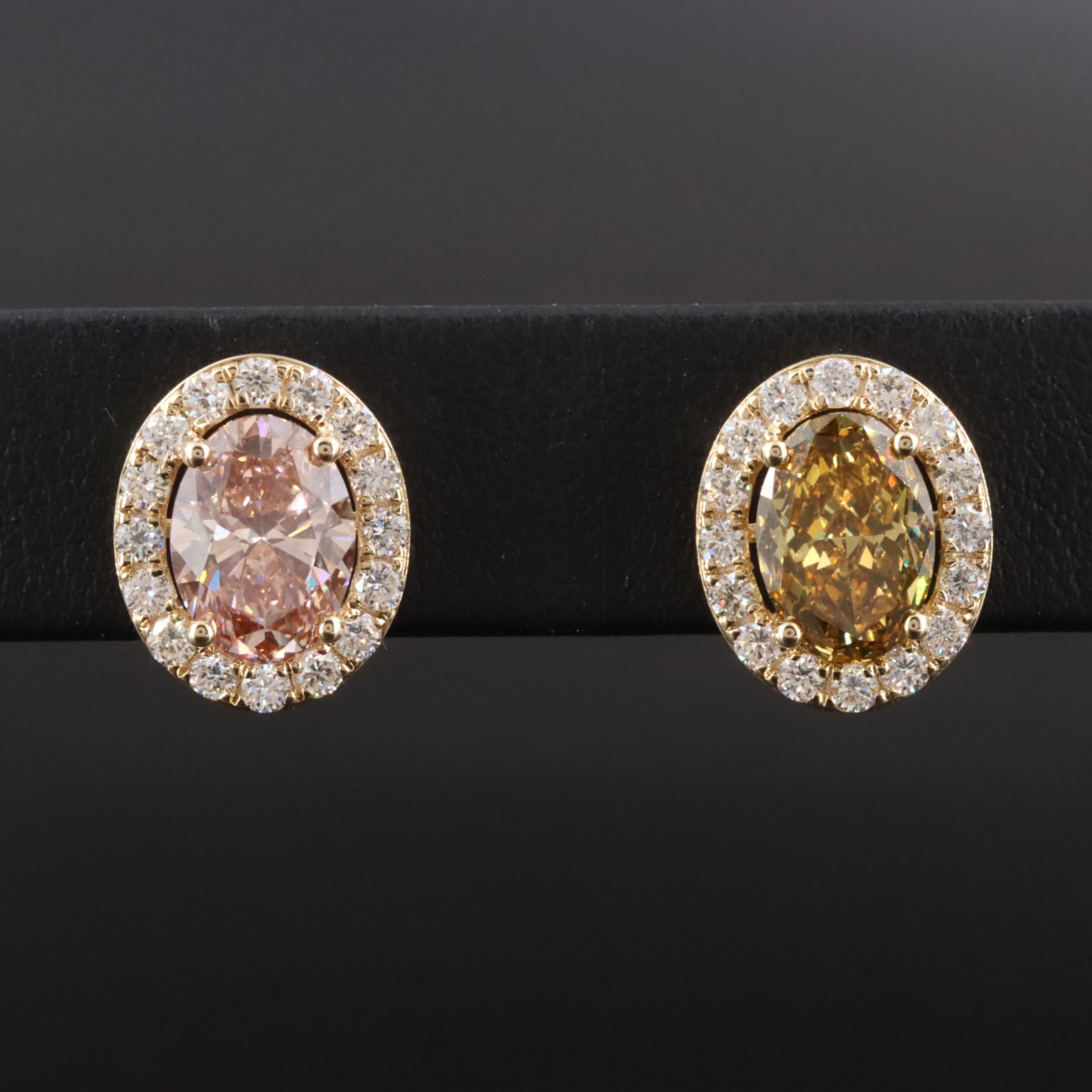 14K 4.90 CTW Lab Grown Diamond Halo Earrings with Fancy Color