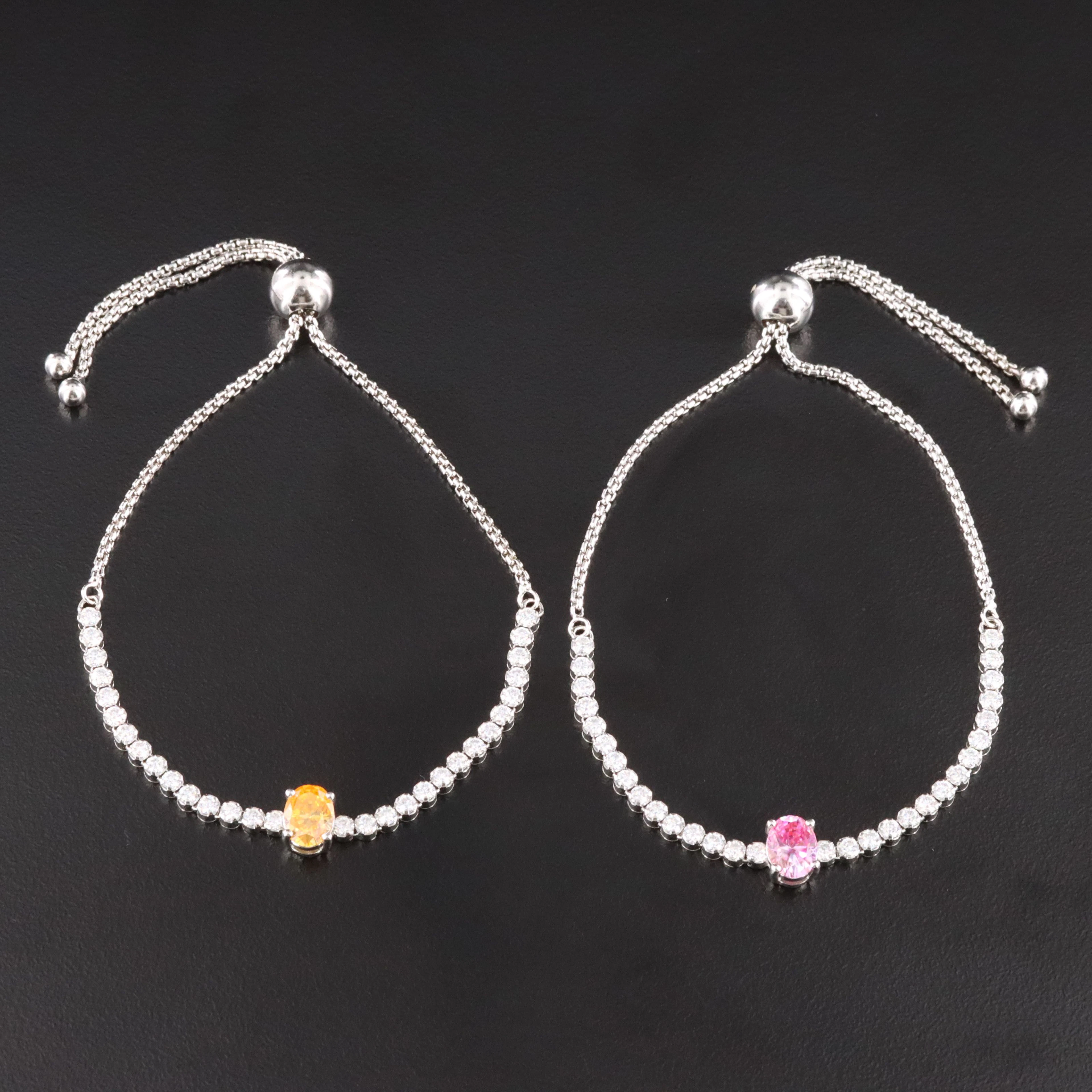 Sterling Pink Sapphire and Moissanite Bolo Bracelets