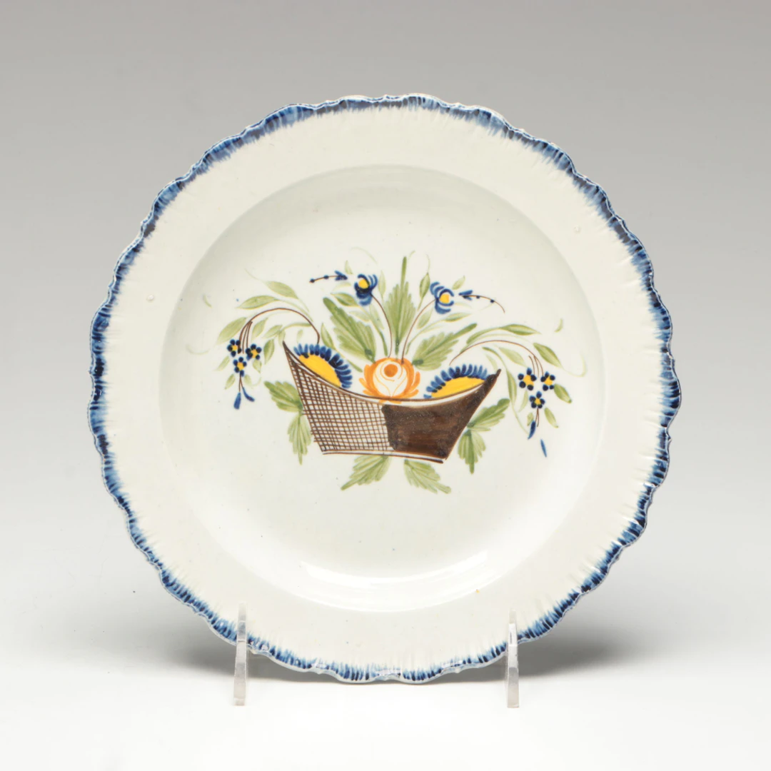 English Prattware Flower Basket Plate, Late 18th/19th Century