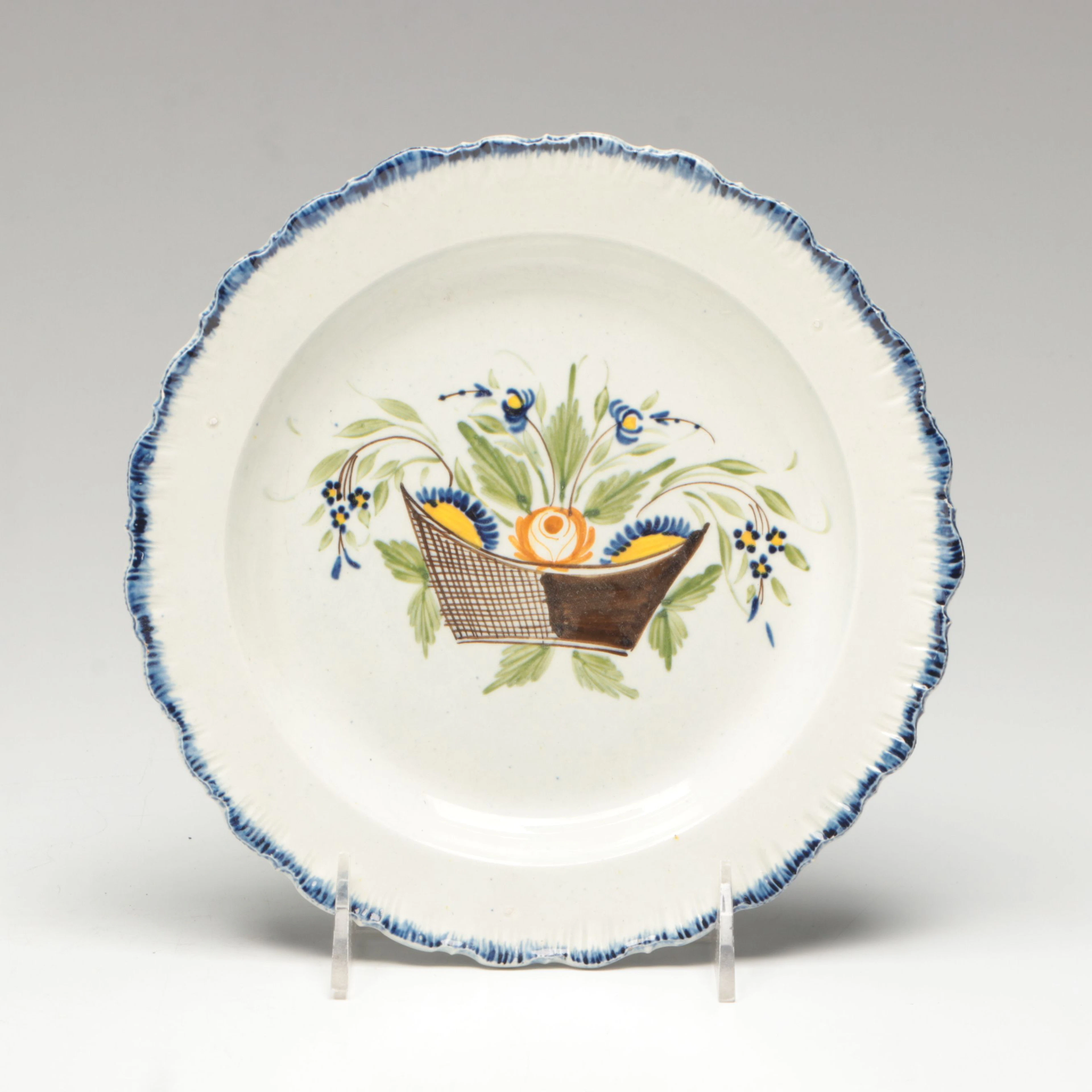 English Prattware Flower Basket Plate, Late 18th/19th Century