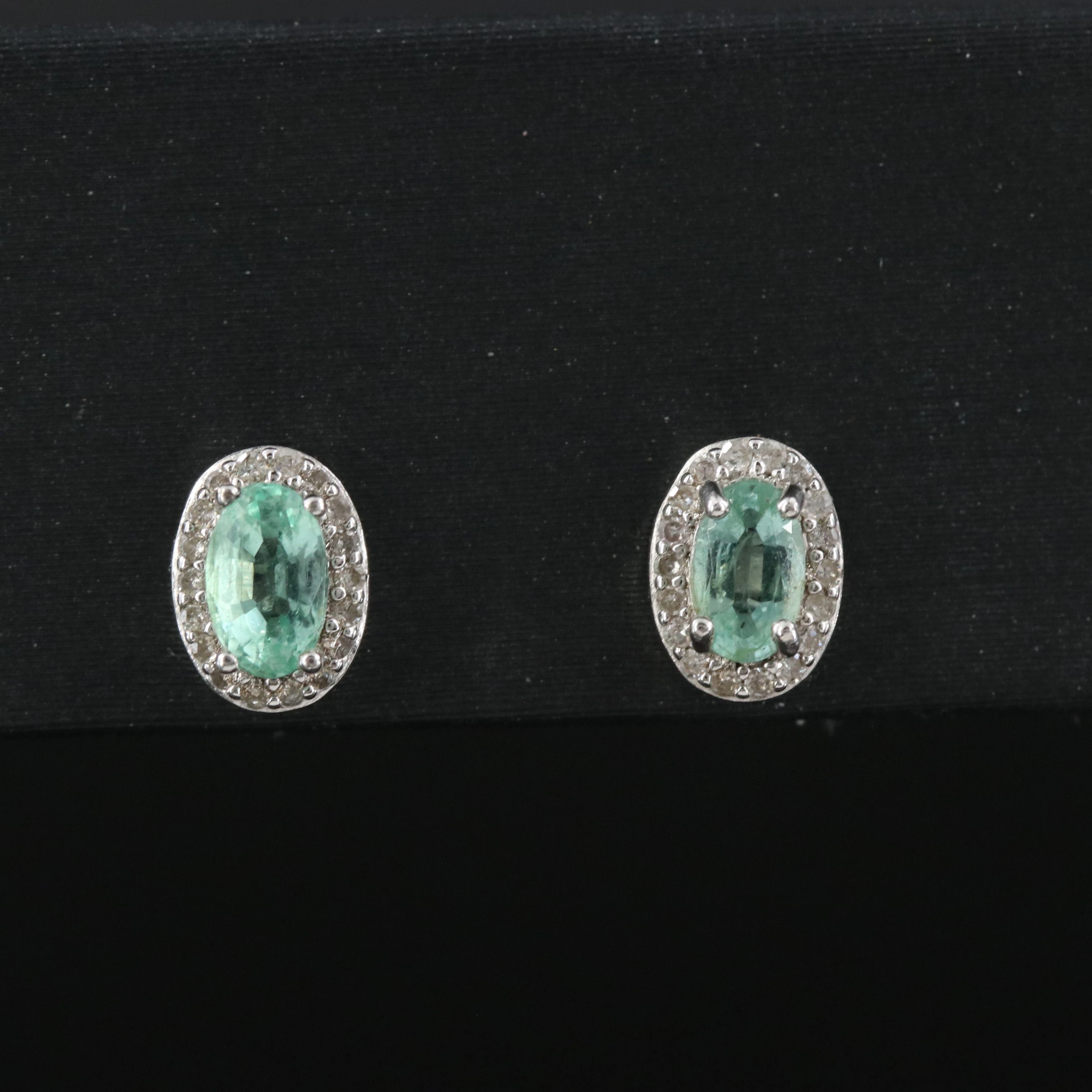 Sterling Emerald and Diamond Earrings