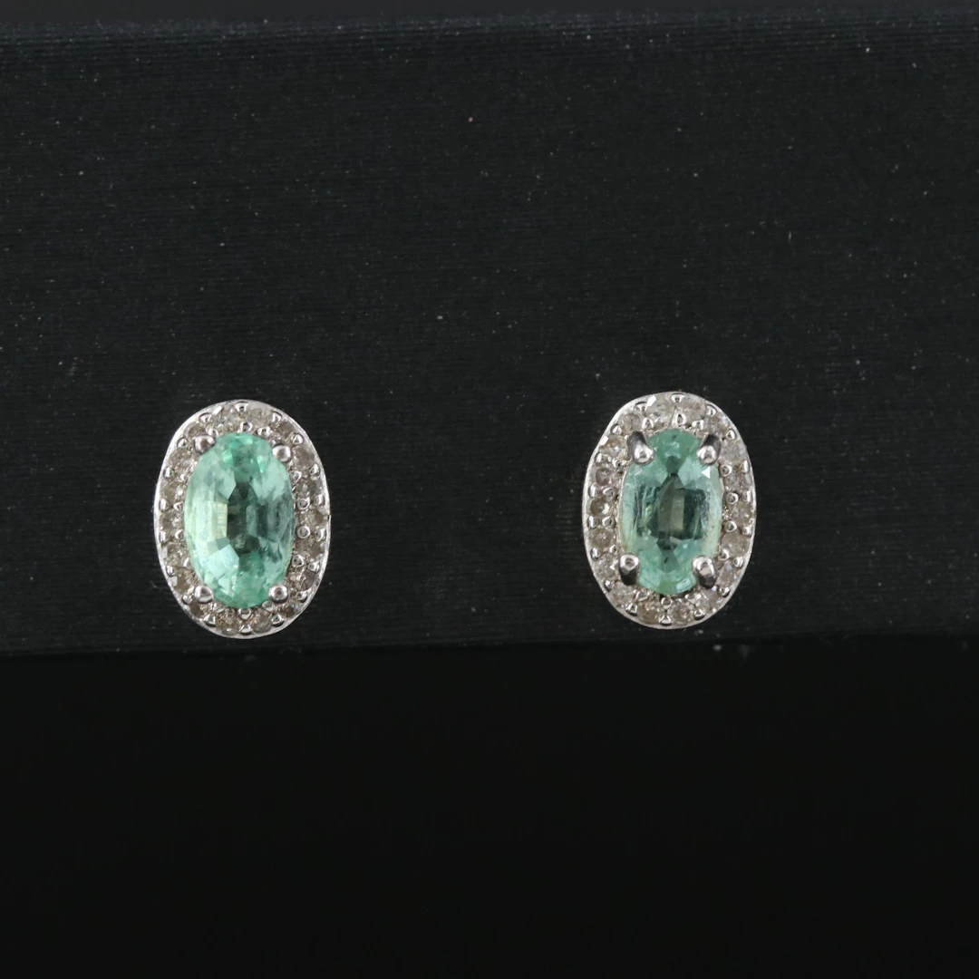 Sterling Emerald and Diamond Earrings