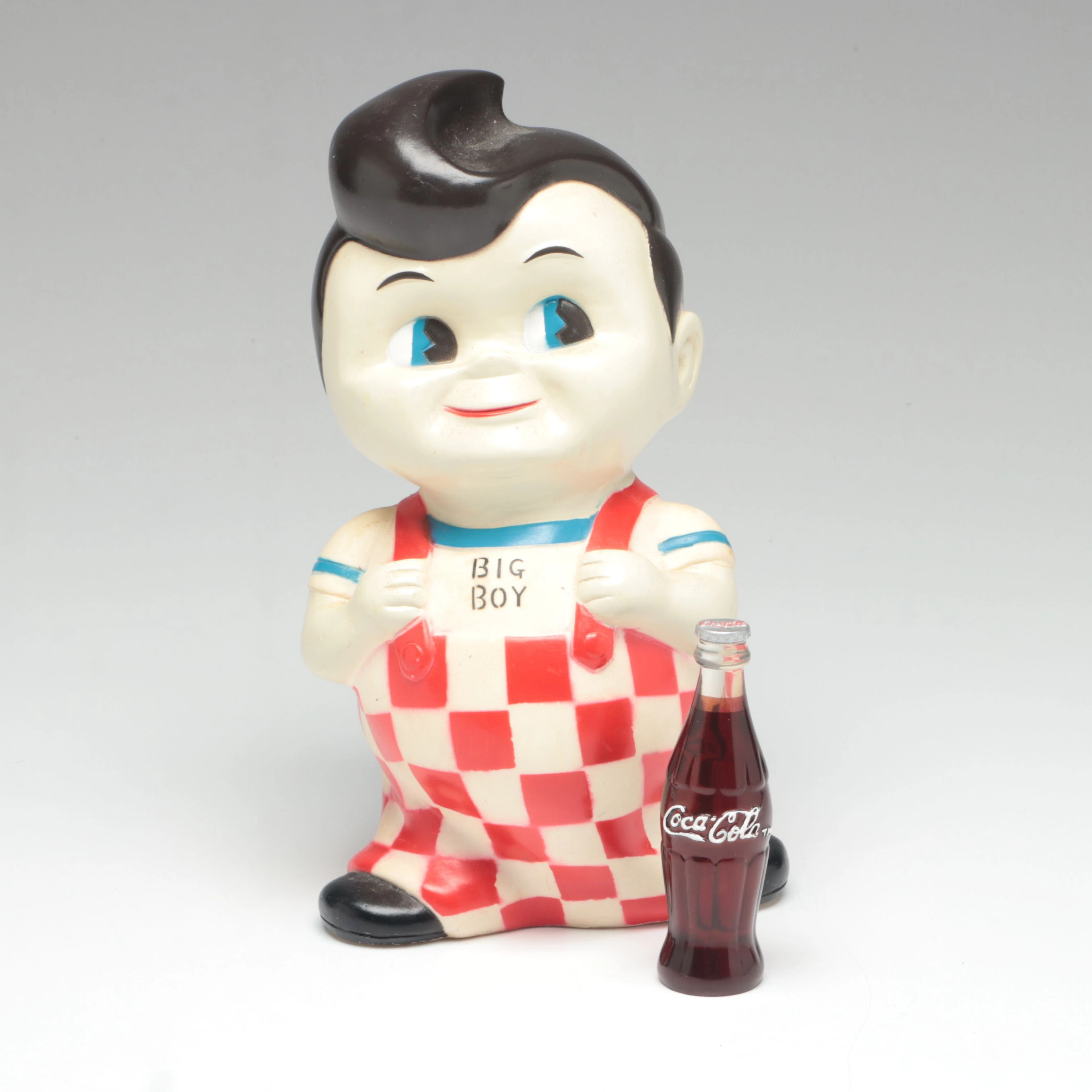 Niagara Plastics Big Boy Coin Bank with Miniature Coca-Cola Bottle, Vintage