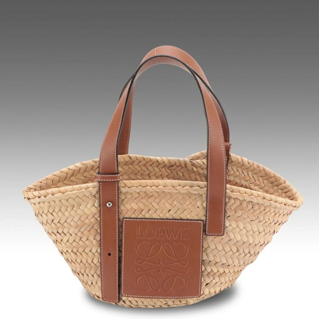 Loewe Small Raffia Basket Anagram Tote Bag