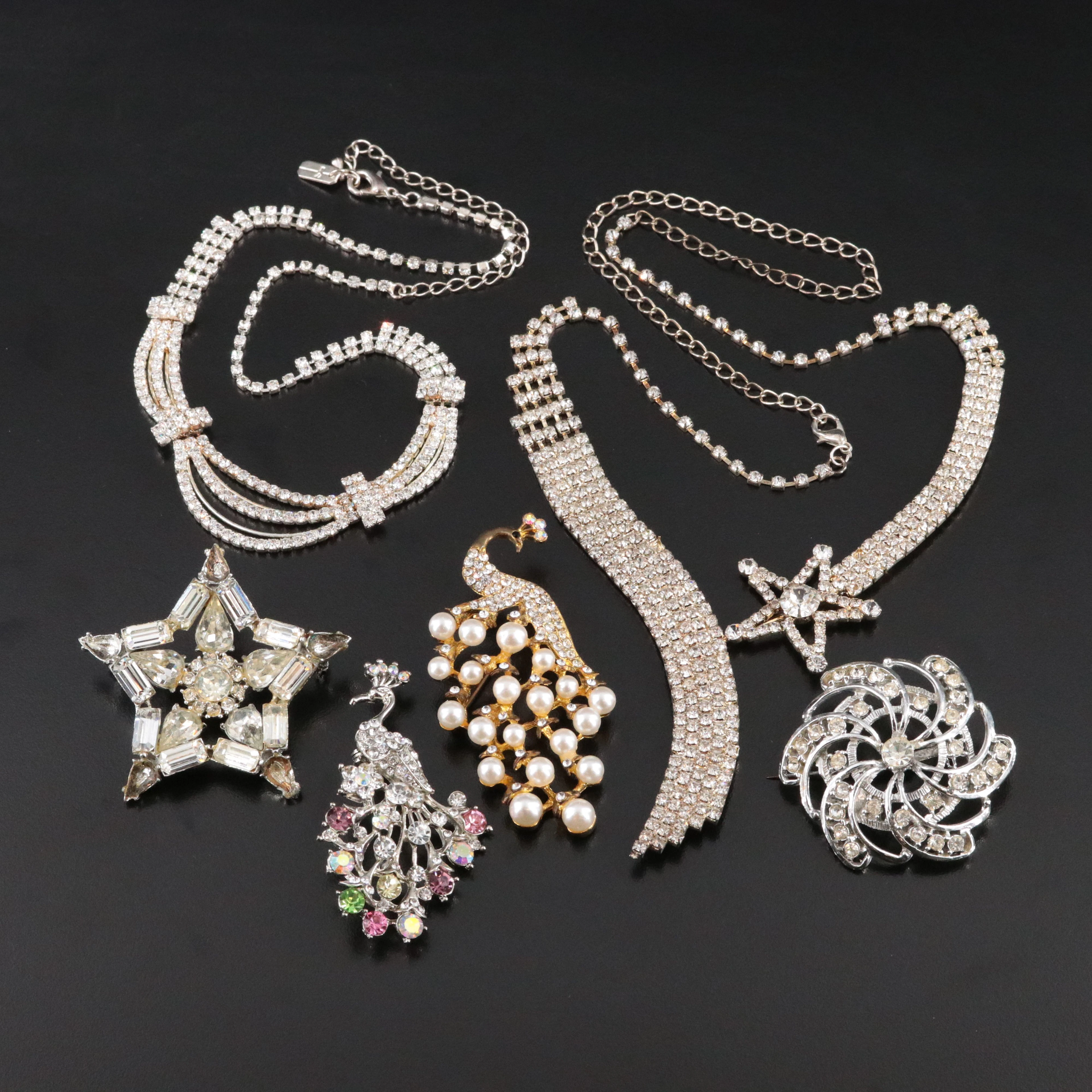 Vintage Rhinestone Brooches and Necklaces