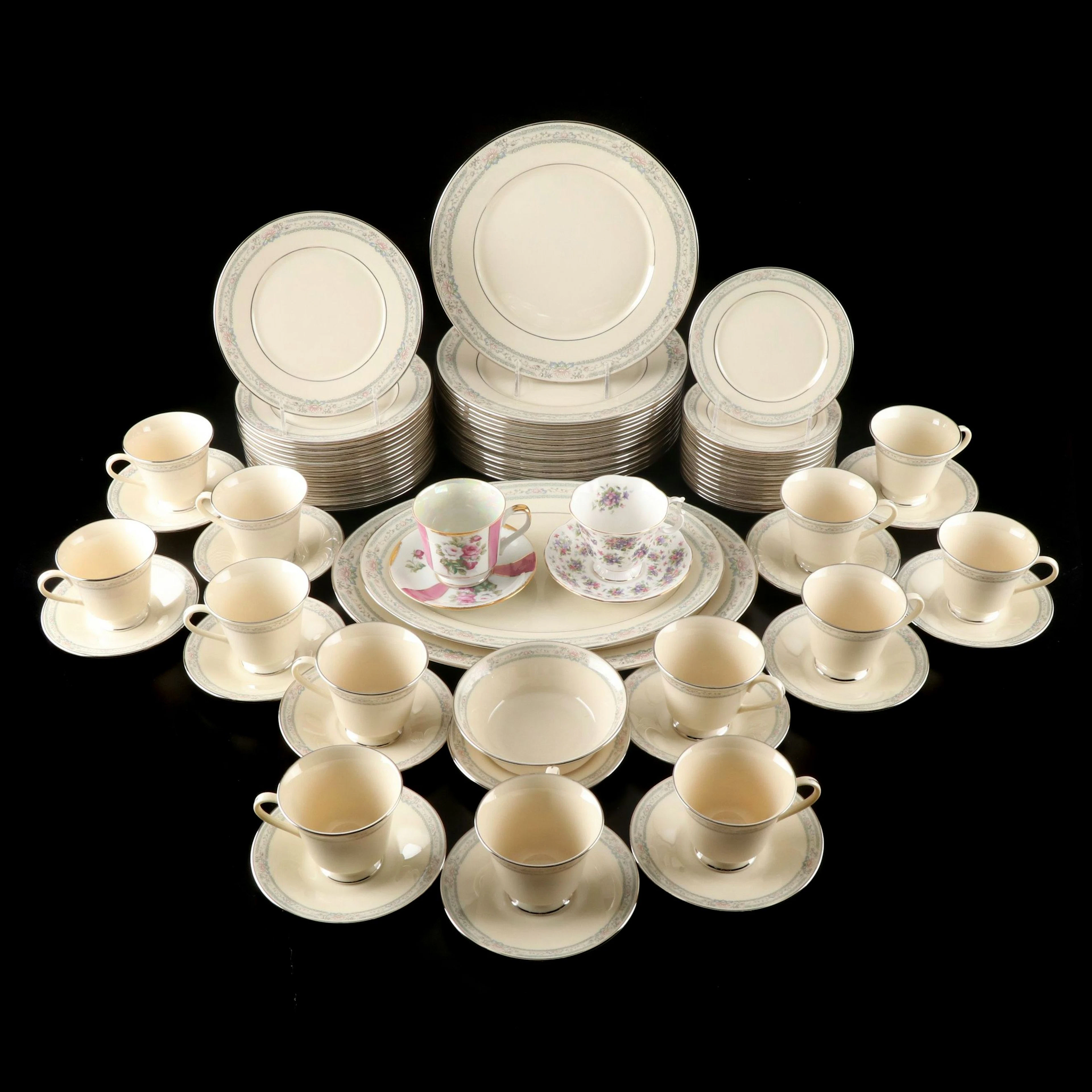 Lenox "Charleston" Dinnerware with More Bone China Saucers and Flat Cups