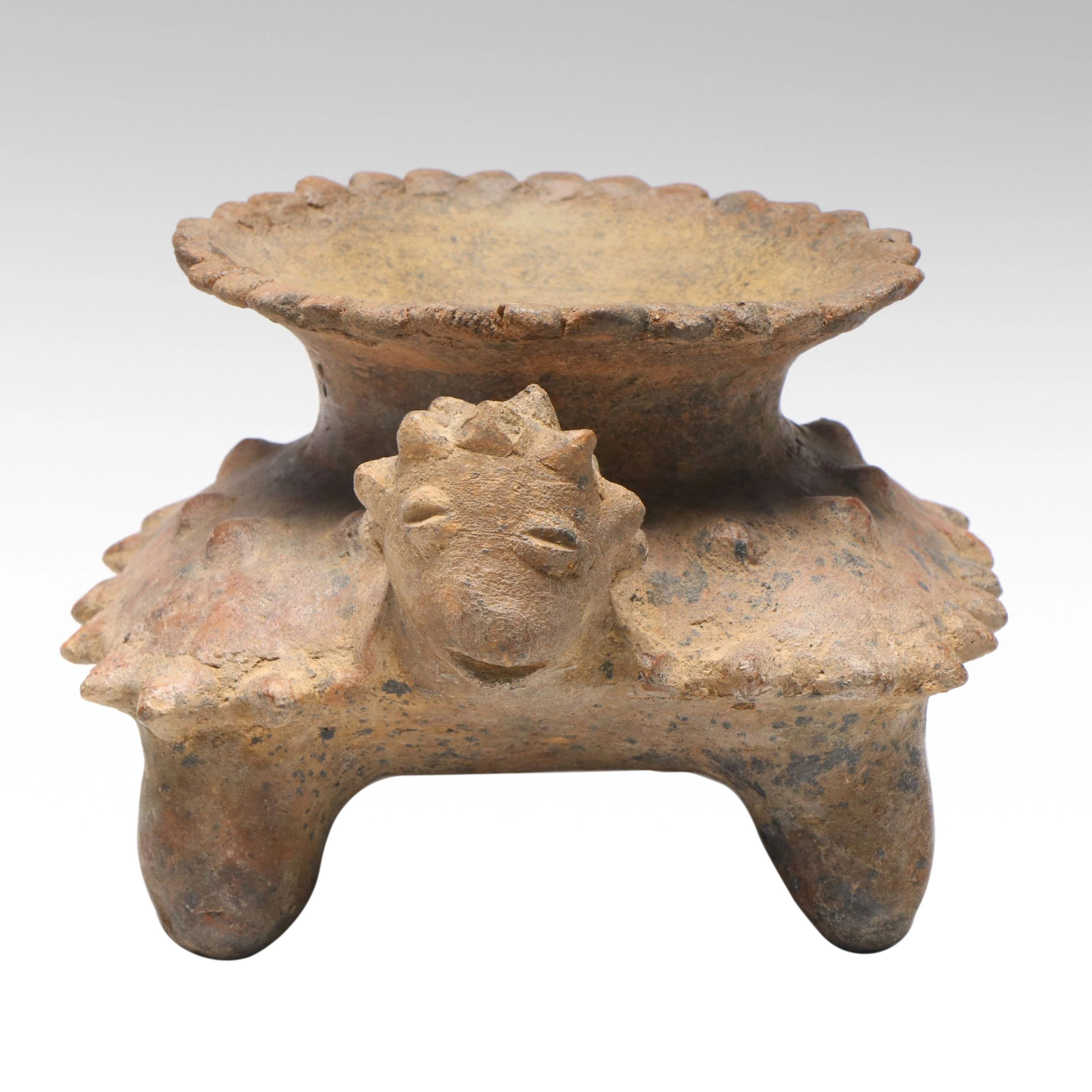 Pre-Columbian Colima Terracotta Horned Lizard Incense Burner Base